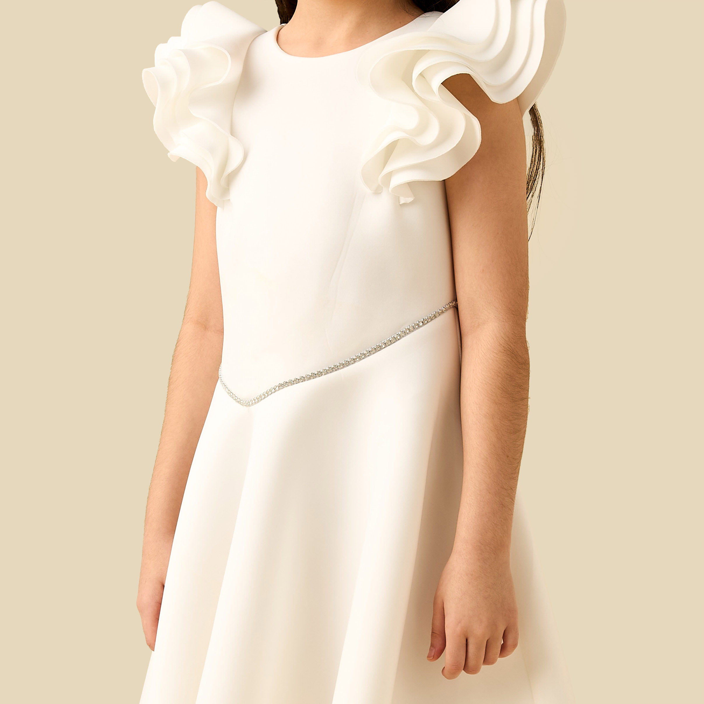 Juniors Round Neck Ruffle Sleeves Dress with Embellished Detail-girls-clothing-dressesandjumpsuits-image-4