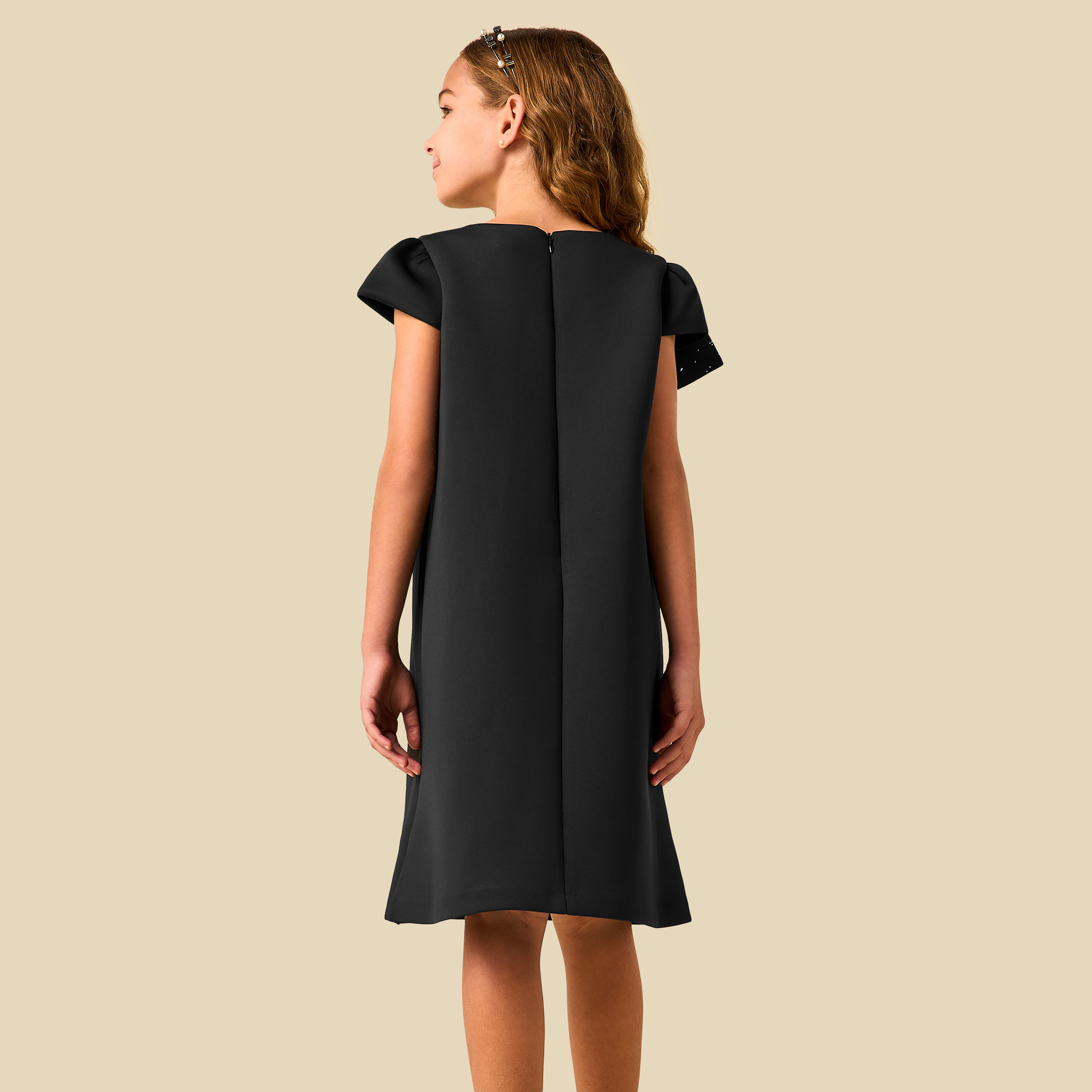 Juniors Round Neck Cap Sleeves Dress with Bow Accent-girls-clothing-dressesandjumpsuits-image-4