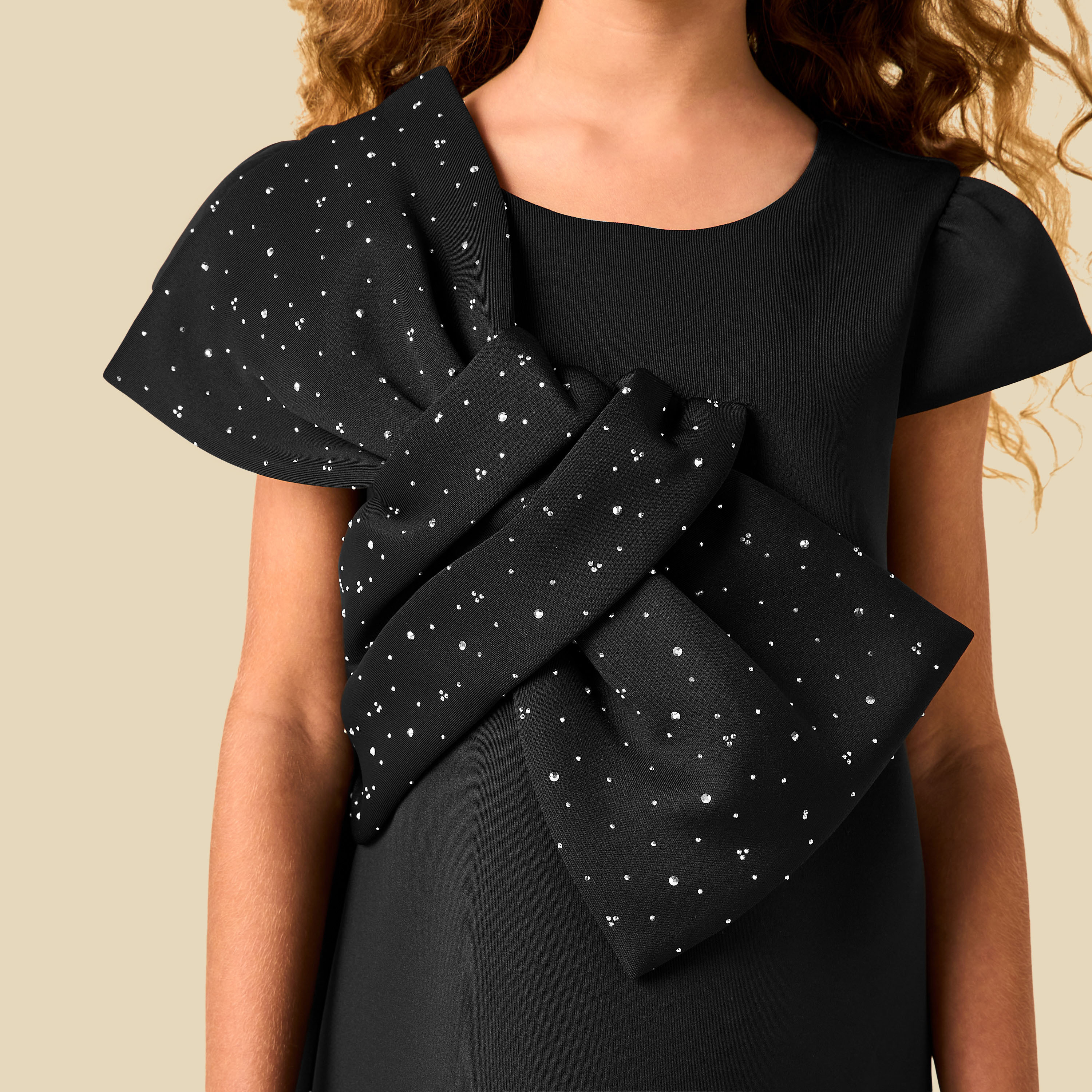 Juniors Round Neck Cap Sleeves Dress with Bow Accent-girls-clothing-dressesandjumpsuits-image-5