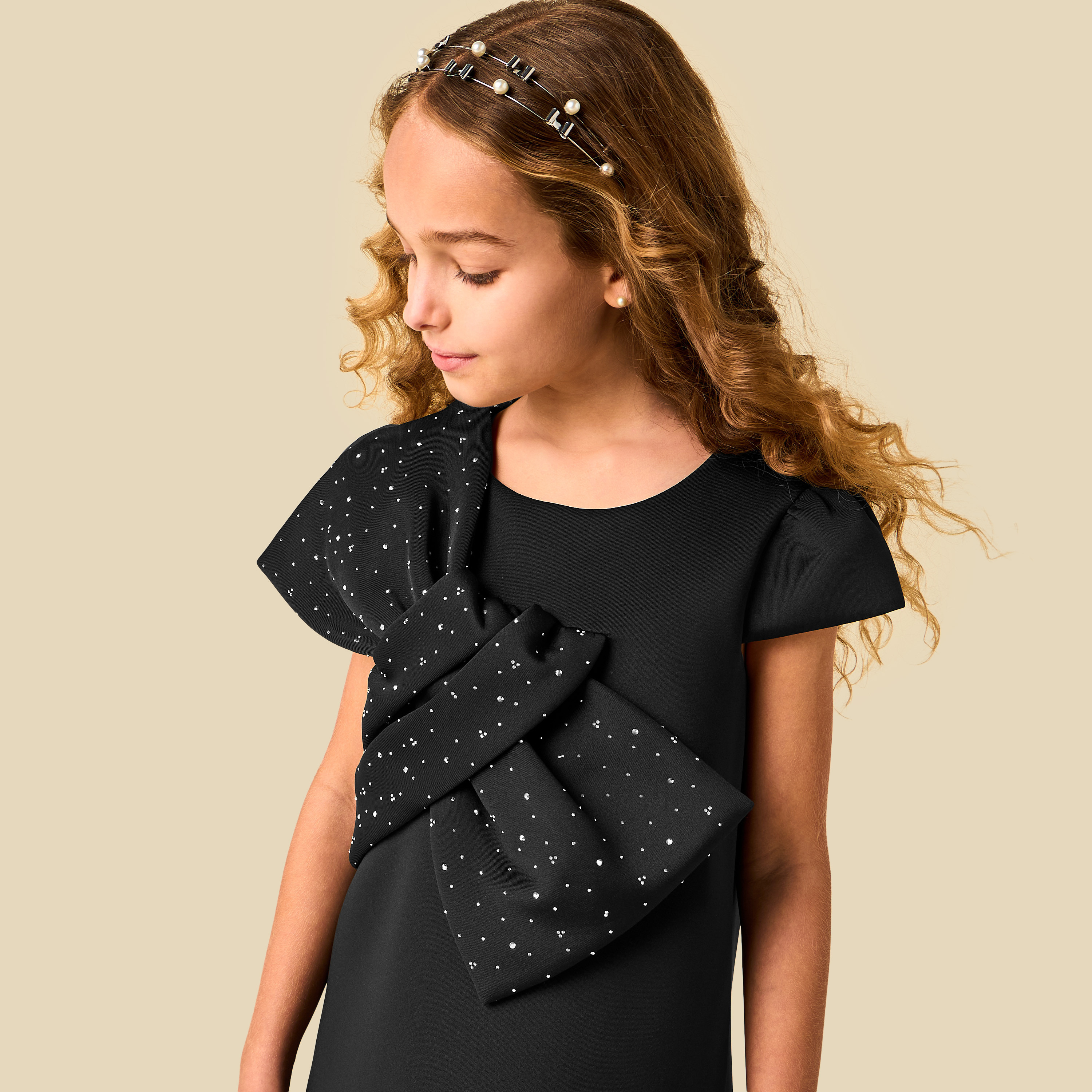 Juniors Round Neck Cap Sleeves Dress with Bow Accent-girls-clothing-dressesandjumpsuits-image-6