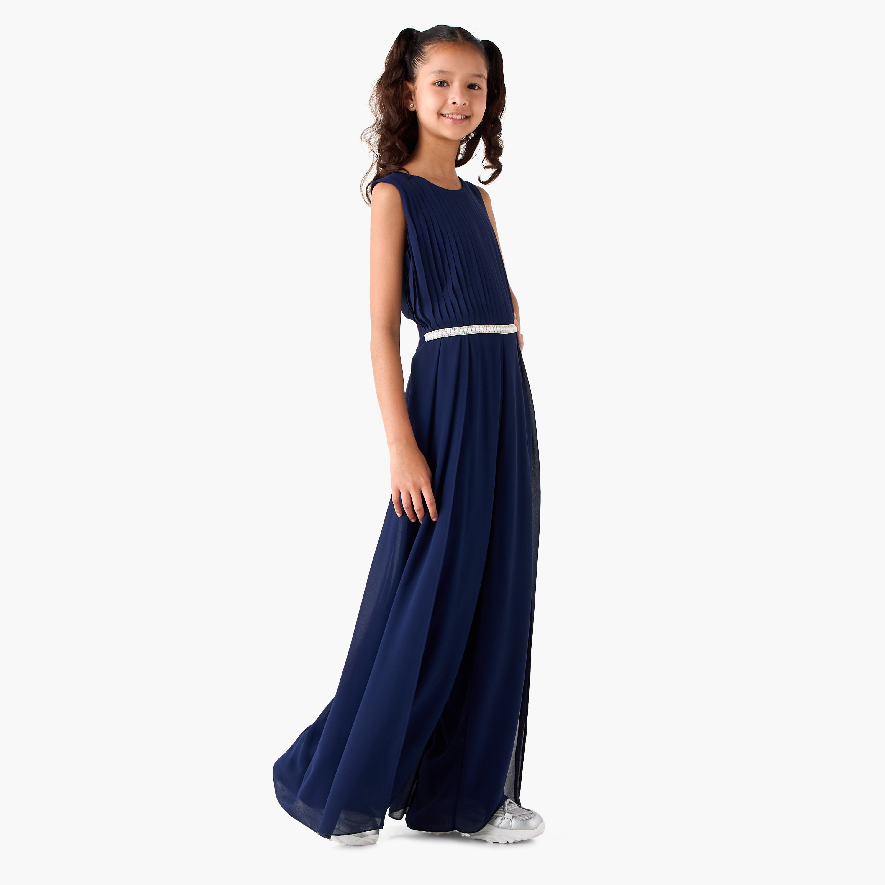 Juniors Round Neck Sleeveless Jumpsuit with Lace Detail-girls-clothing-dressesandjumpsuits-image-1