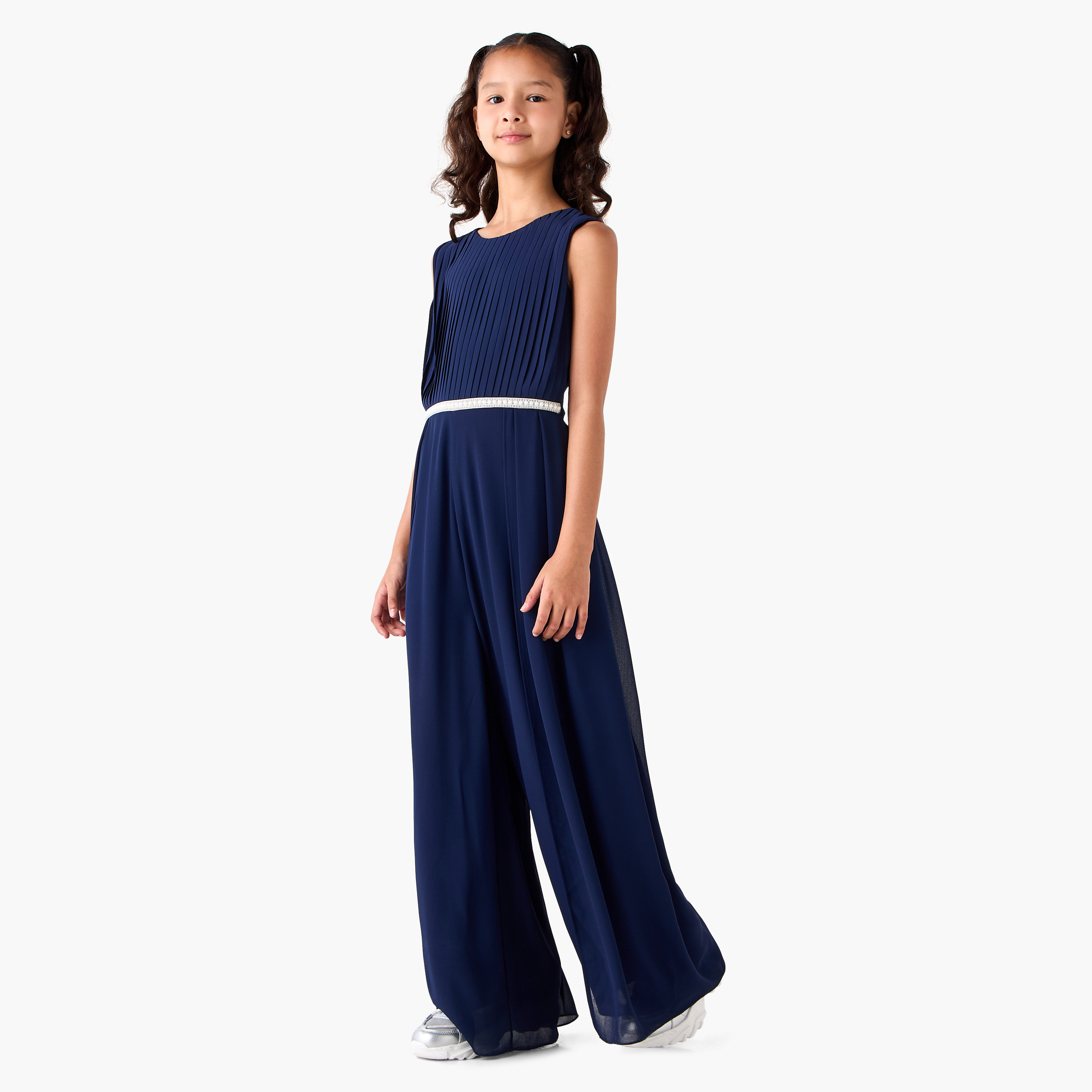 Juniors Round Neck Sleeveless Jumpsuit with Lace Detail-girls-clothing-dressesandjumpsuits-image-2