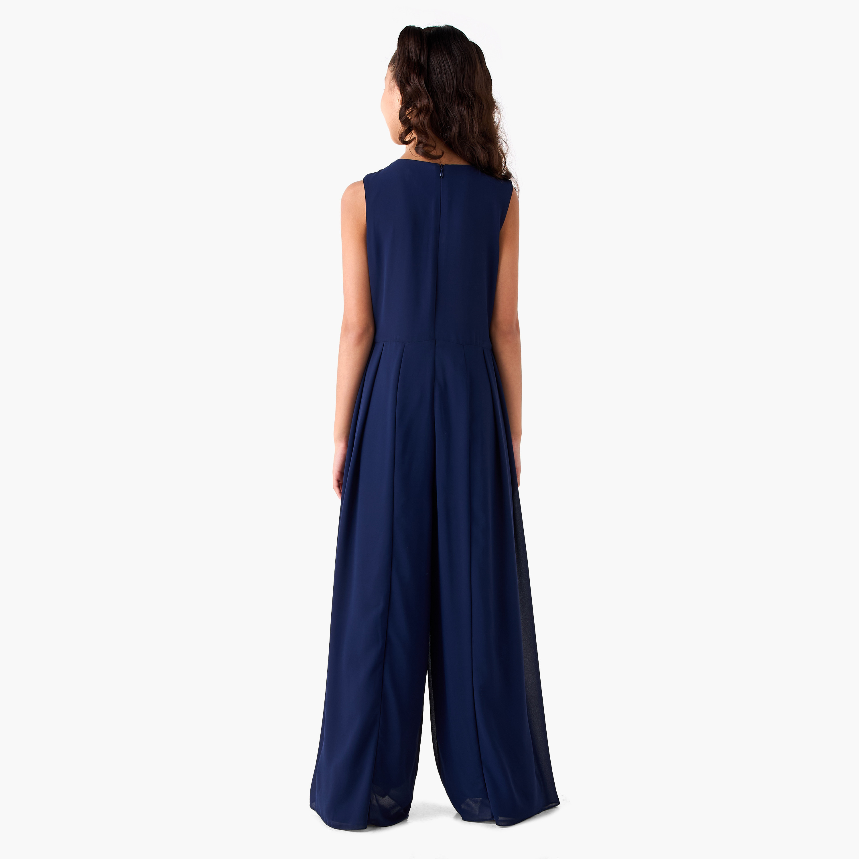 Juniors Round Neck Sleeveless Jumpsuit with Lace Detail-girls-clothing-dressesandjumpsuits-image-3