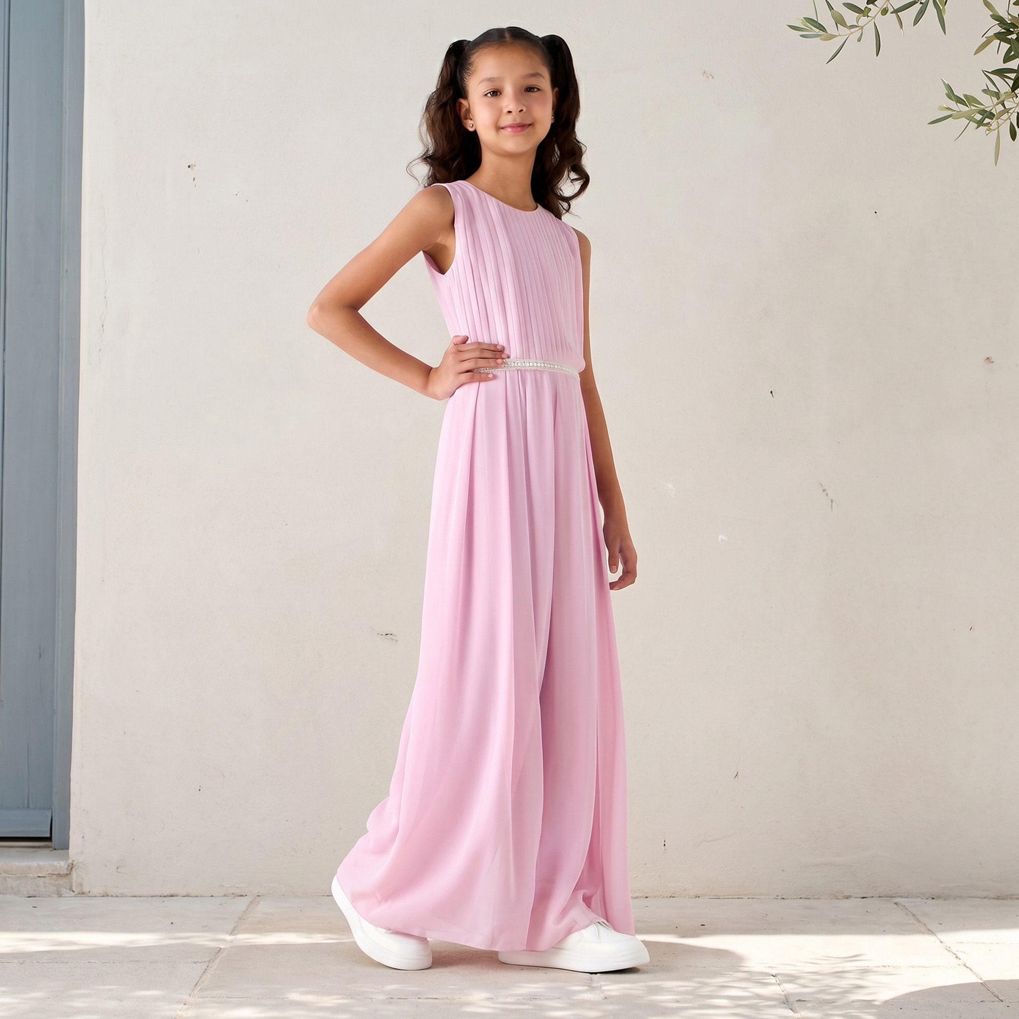 Juniors Round Neck Sleeveless Jumpsuit with Lace Detail-girls-clothing-dressesandjumpsuits-image-1