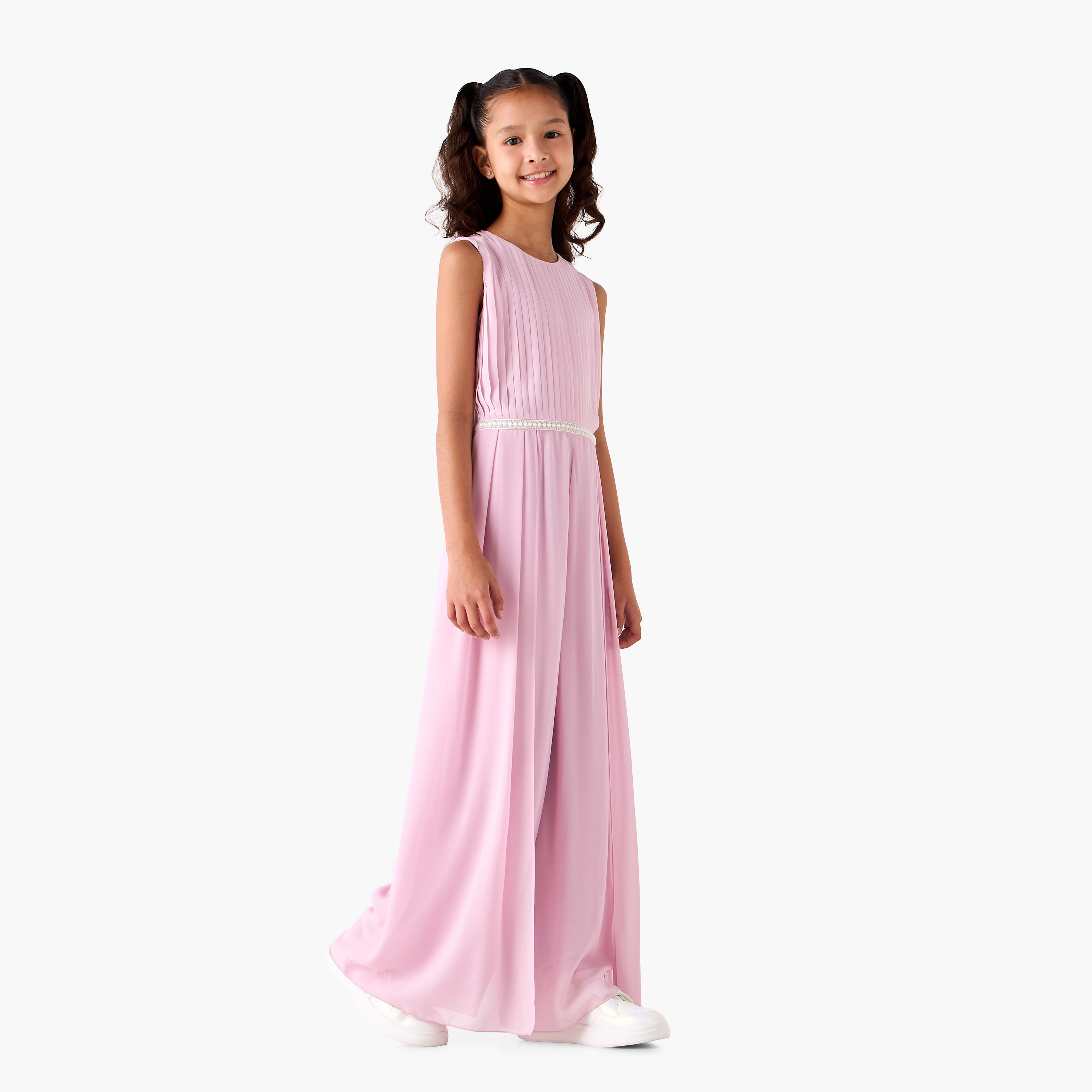 Juniors Round Neck Sleeveless Jumpsuit with Lace Detail-girls-clothing-dressesandjumpsuits-image-2