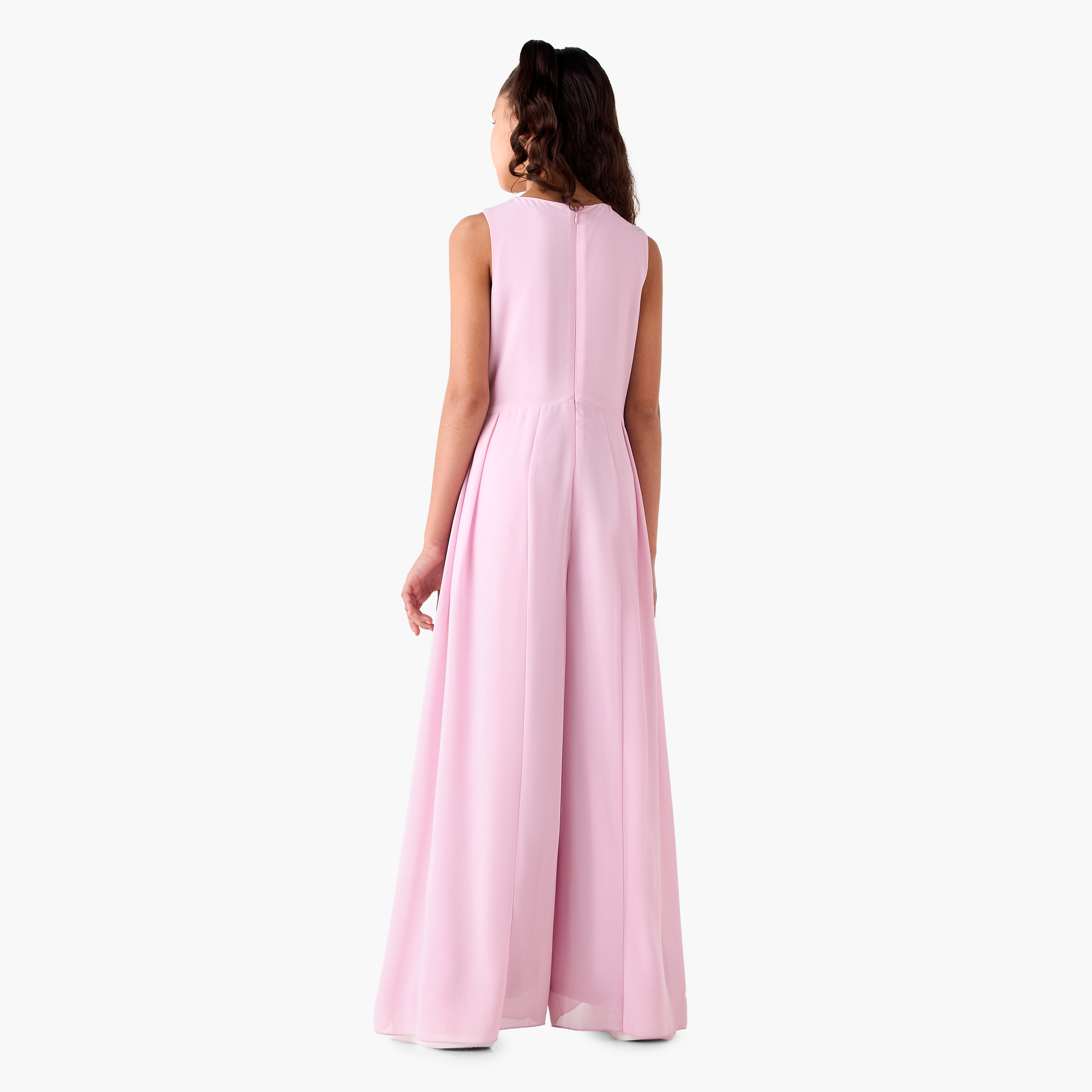Juniors Round Neck Sleeveless Jumpsuit with Lace Detail-girls-clothing-dressesandjumpsuits-image-3