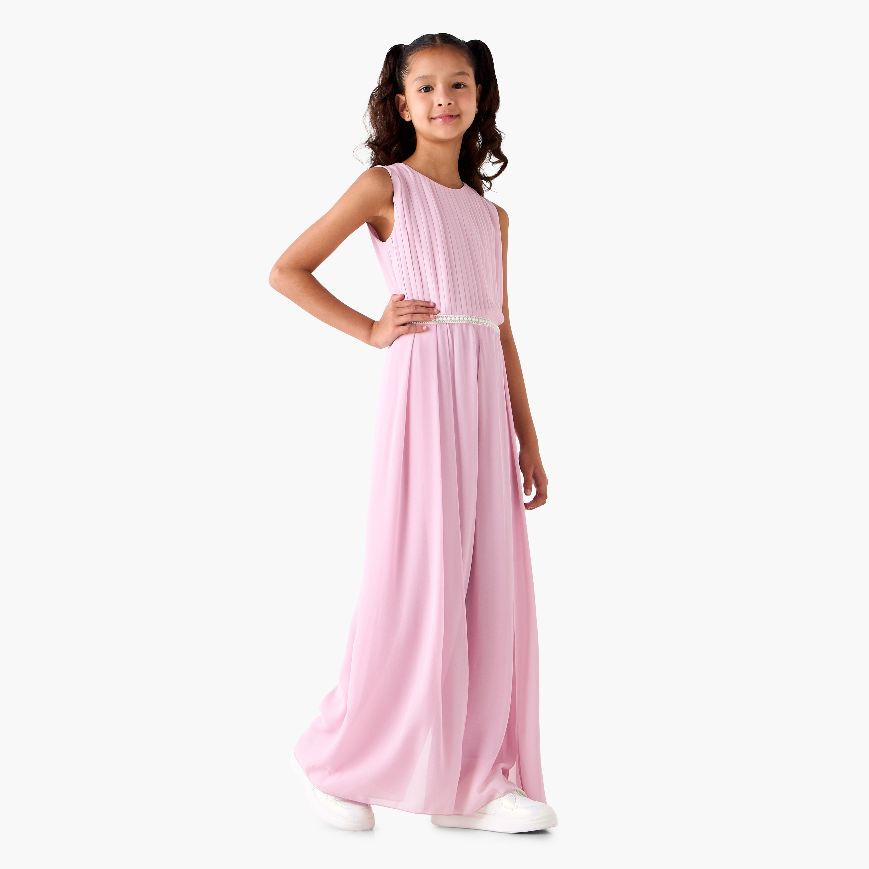 Juniors Round Neck Sleeveless Jumpsuit with Lace Detail-girls-clothing-dressesandjumpsuits-image-1