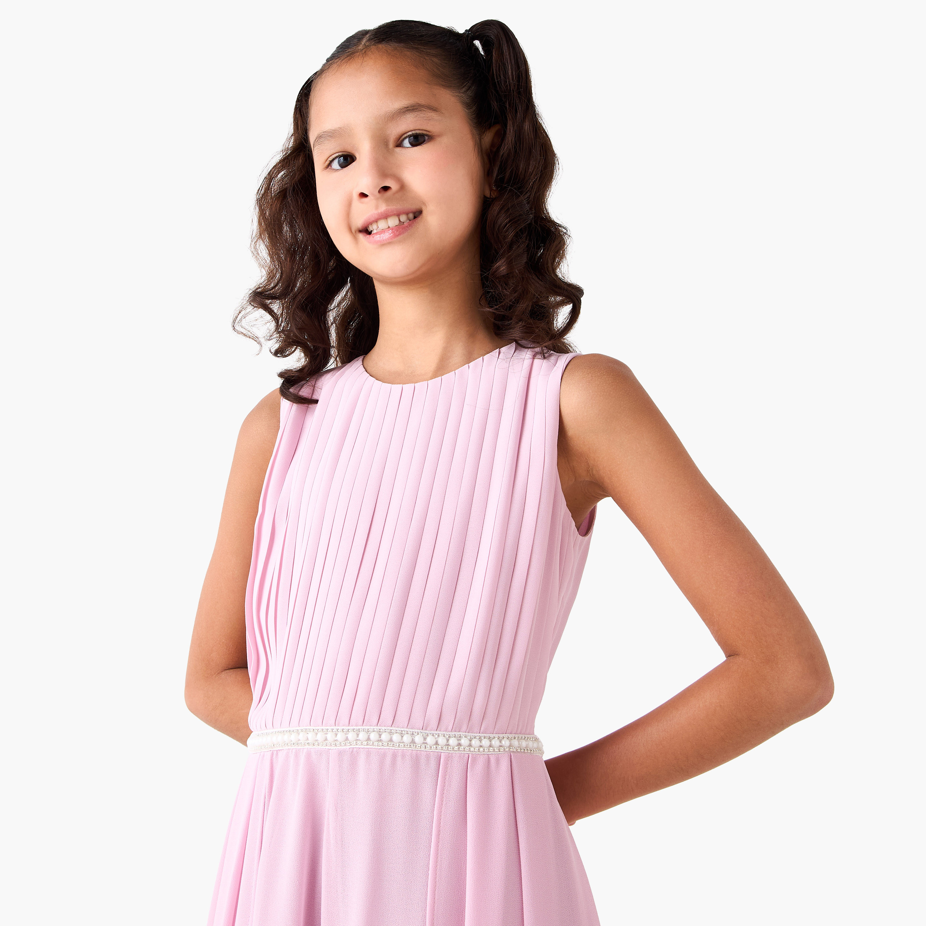 Juniors Round Neck Sleeveless Jumpsuit with Lace Detail-girls-clothing-dressesandjumpsuits-image-4