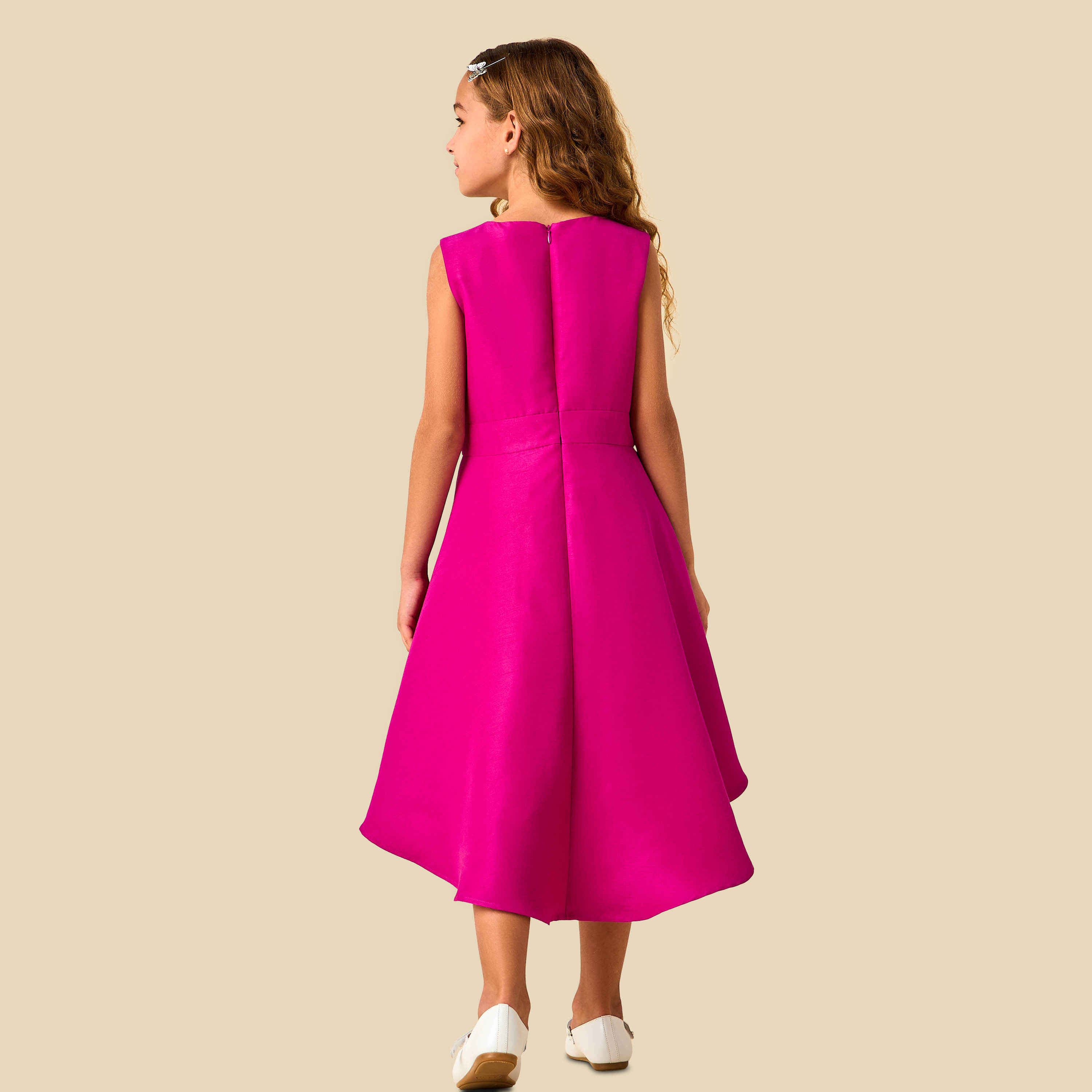 Juniors Round Neck Sleeveless Dress with Pleat Accent-girls-clothing-dressesandjumpsuits-image-4