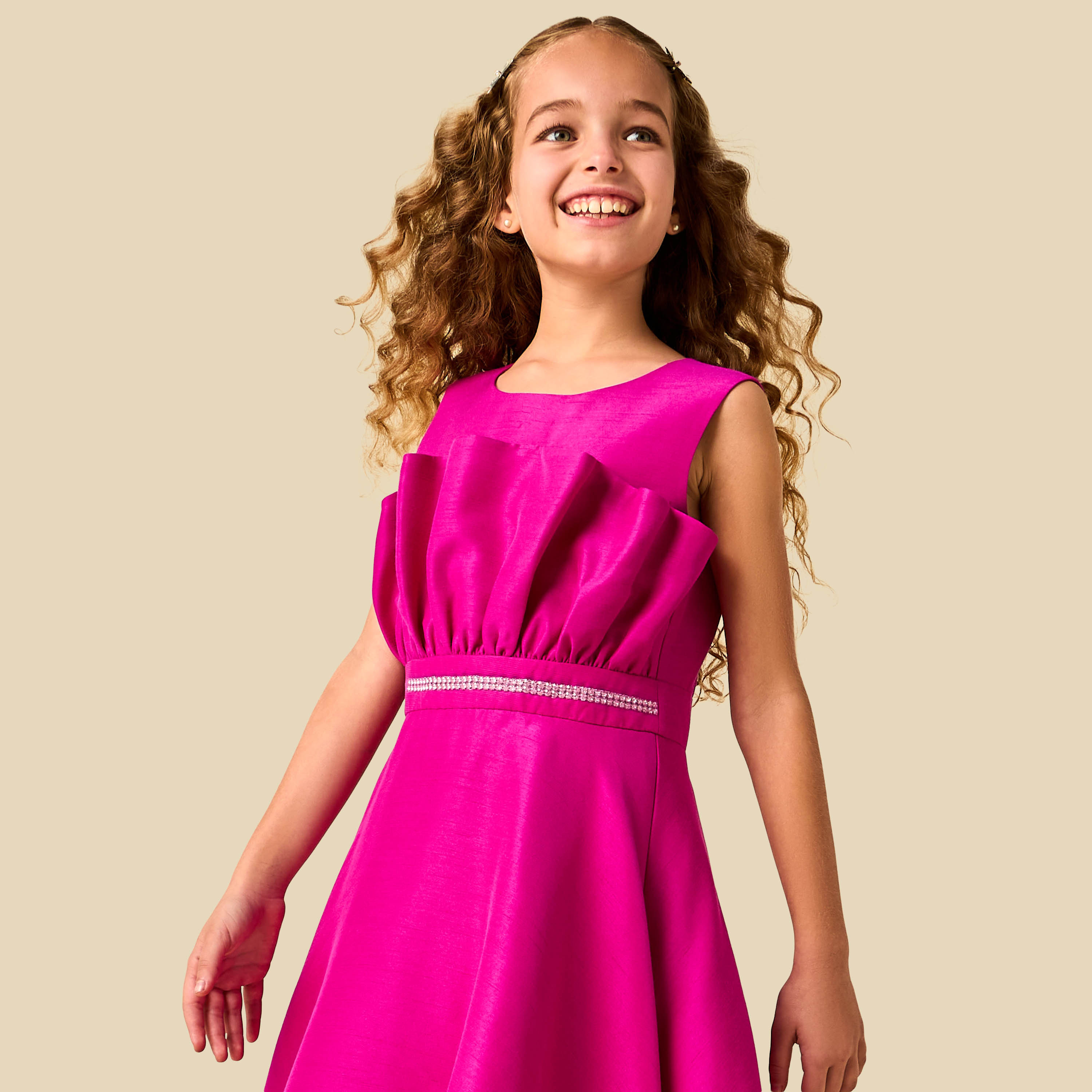 Juniors Round Neck Sleeveless Dress with Pleat Accent-girls-clothing-dressesandjumpsuits-image-6
