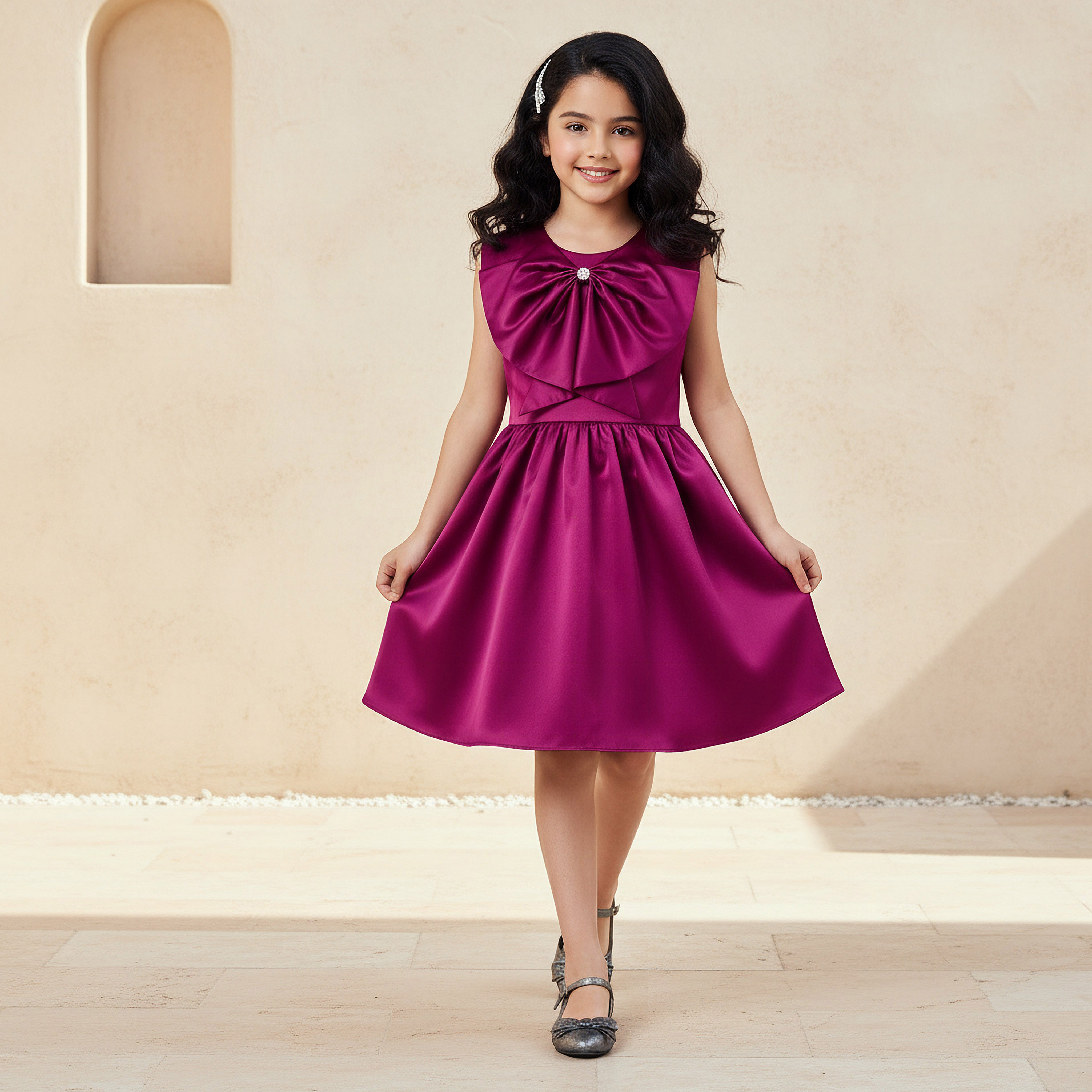 Juniors Sleeveless Dress with Bow Embellishment-girls-clothing-dressesandjumpsuits-image-2