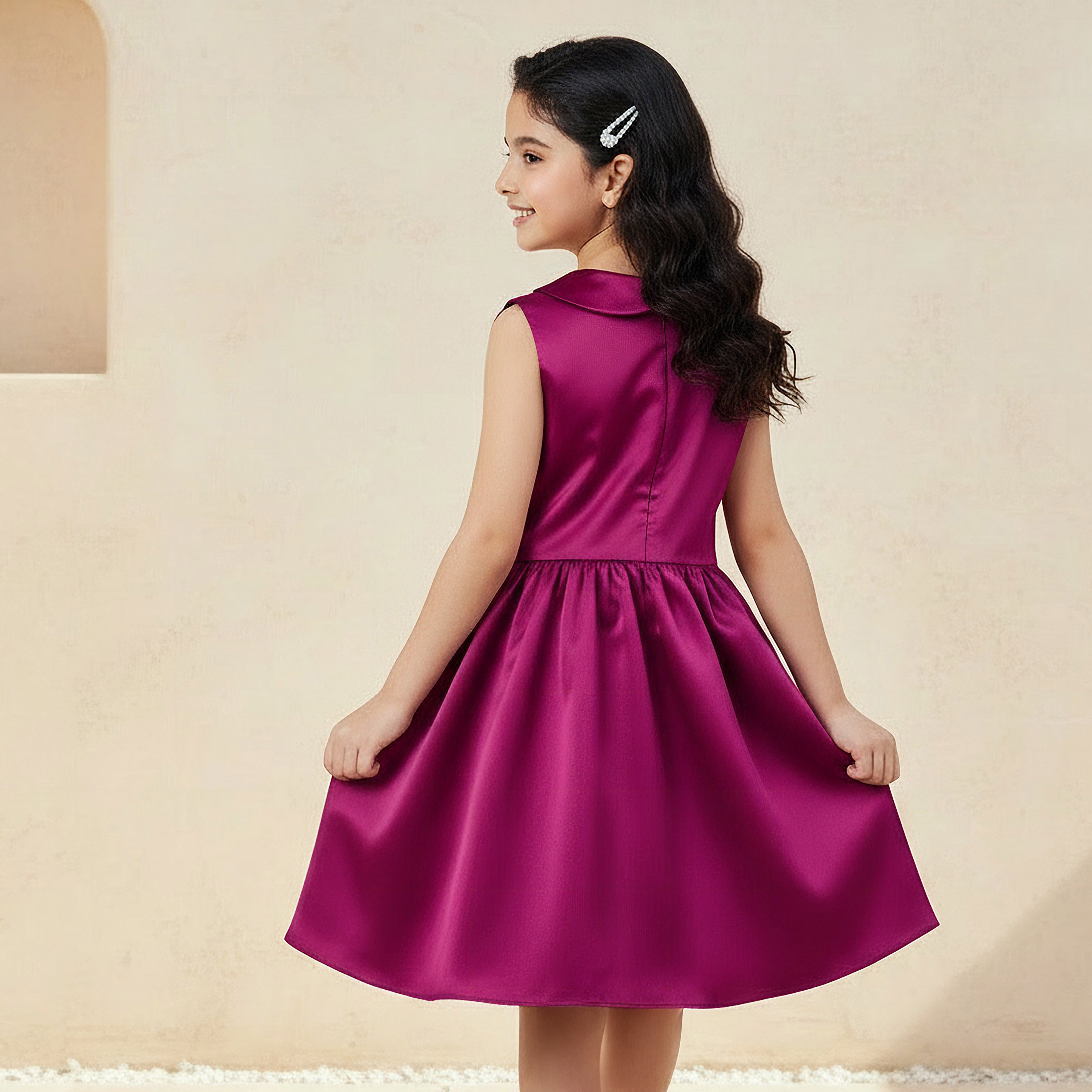 Juniors Sleeveless Dress with Bow Embellishment-girls-clothing-dressesandjumpsuits-image-4