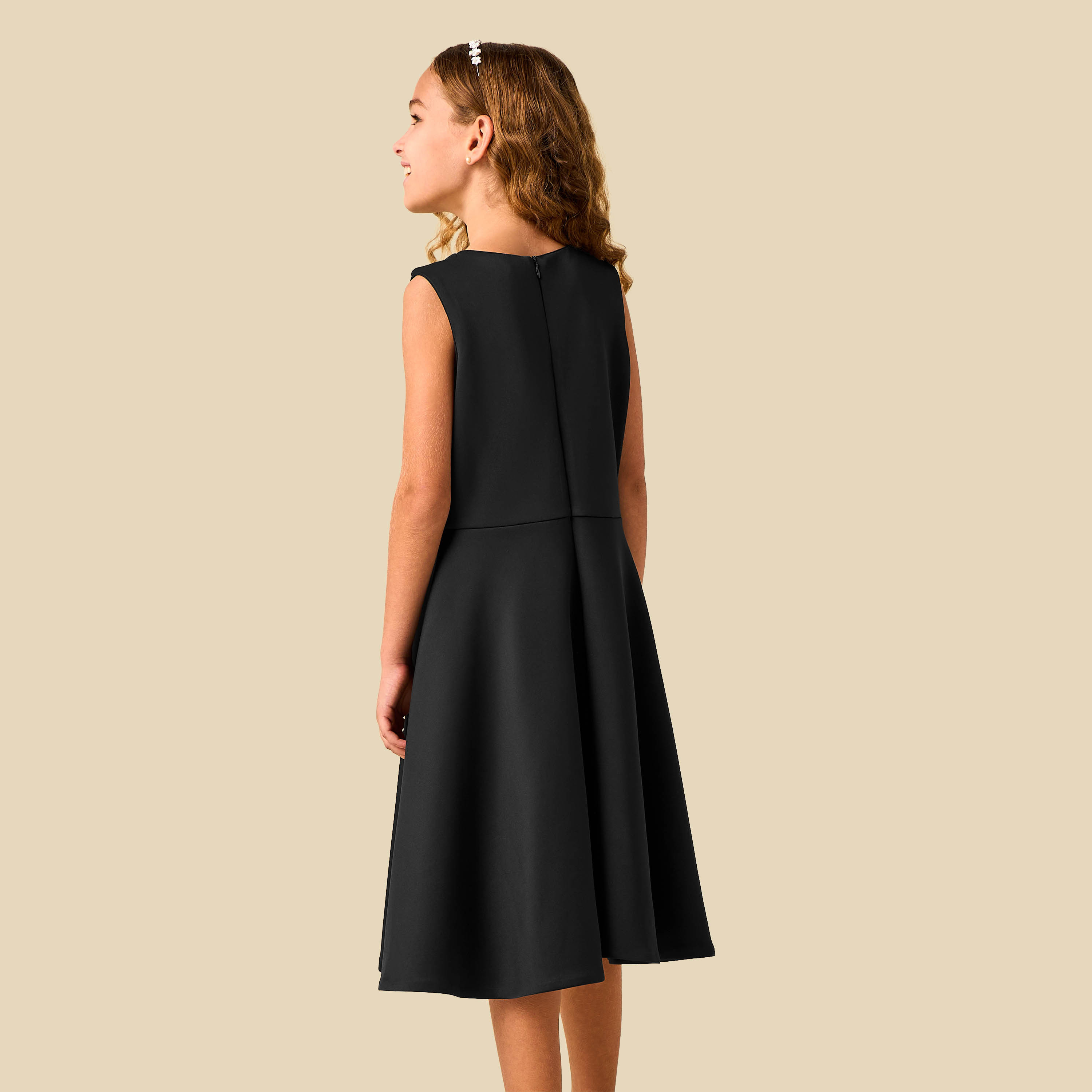 Juniors Round Neck Sleeveless Dress with Floral Embellishment-girls-clothing-dressesandjumpsuits-image-4