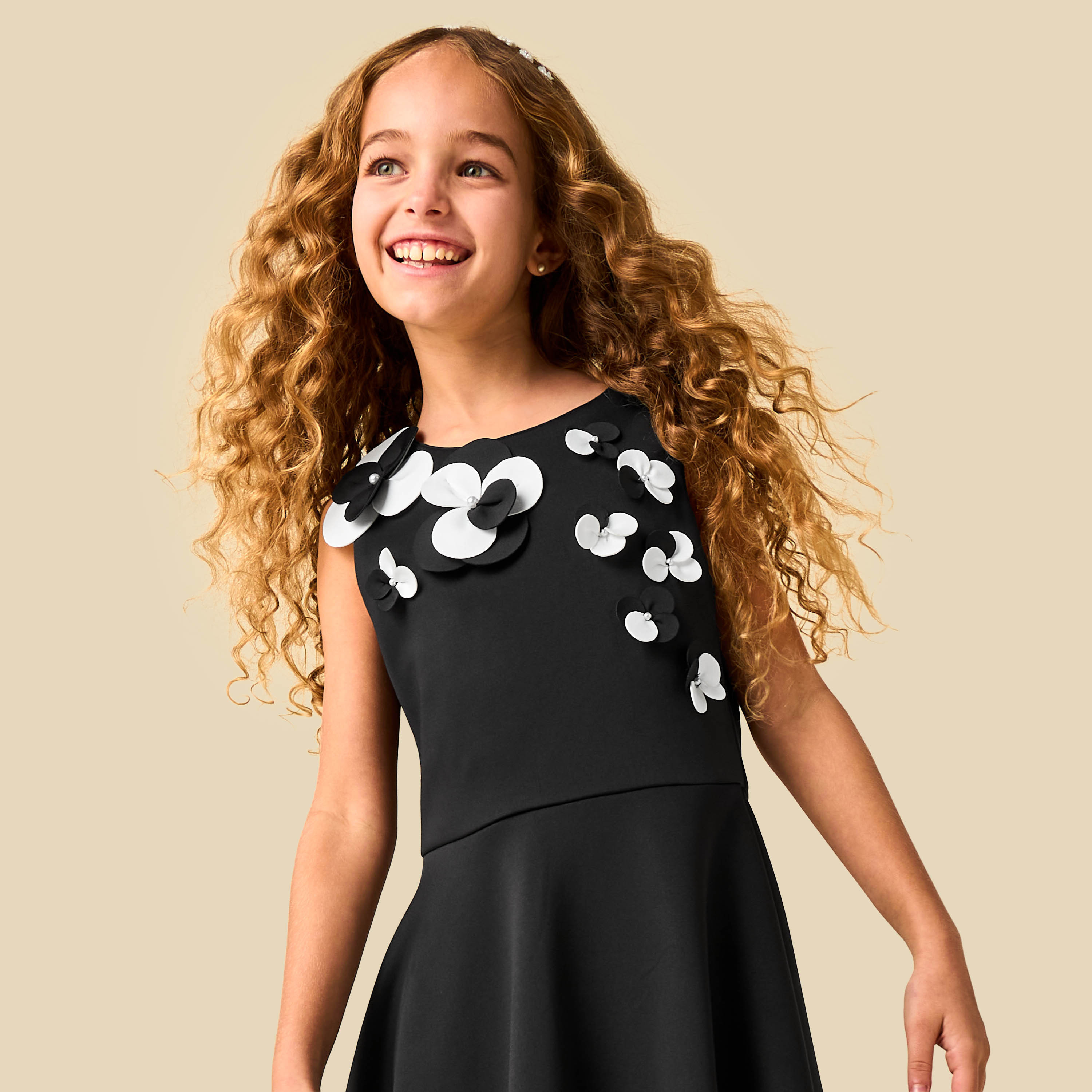 Juniors Round Neck Sleeveless Dress with Floral Embellishment-girls-clothing-dressesandjumpsuits-image-5