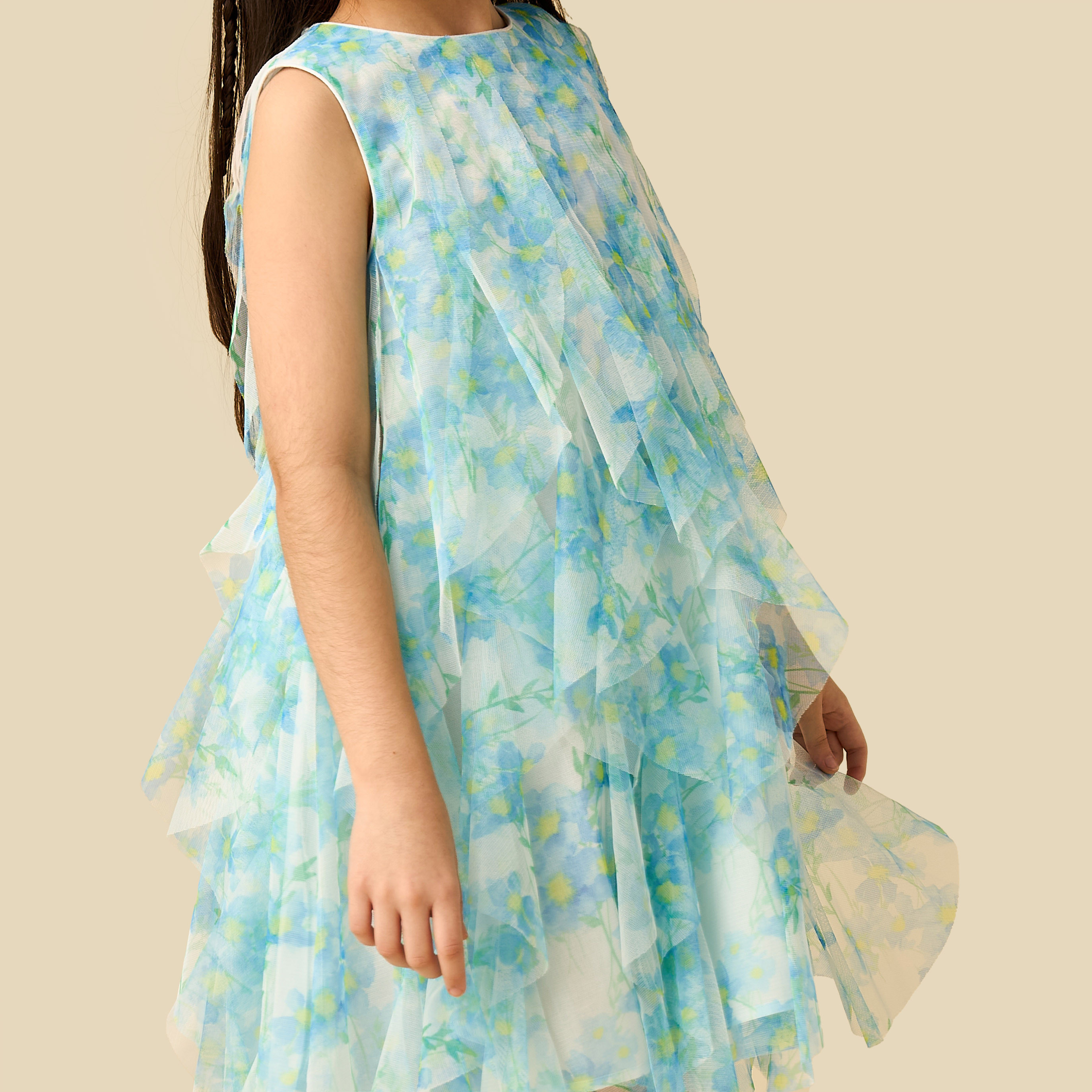 Juniors Round Neck Sleeveless Ruffle Dress with Floral Print-girls-clothing-dressesandjumpsuits-image-4