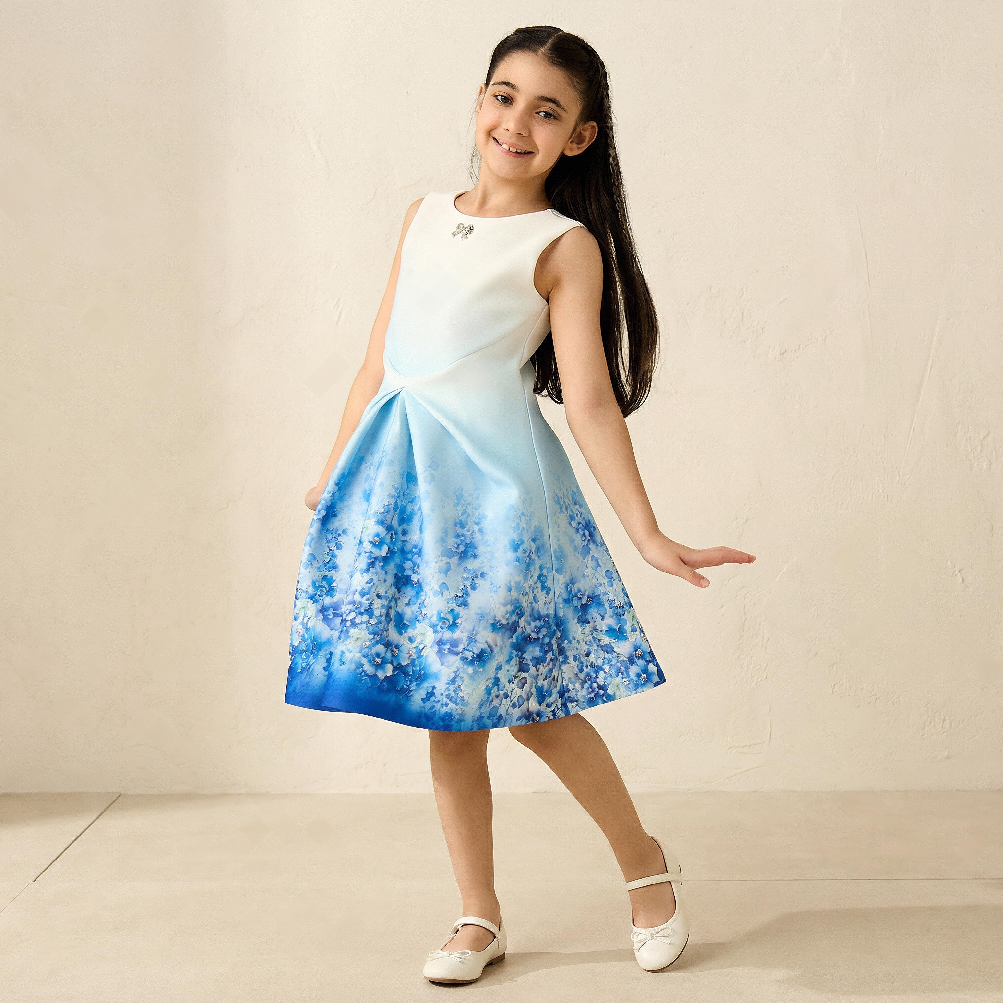 Juniors Round Neck Sleeveless Dress with Floral Print-girls-clothing-dressesandjumpsuits-image-1