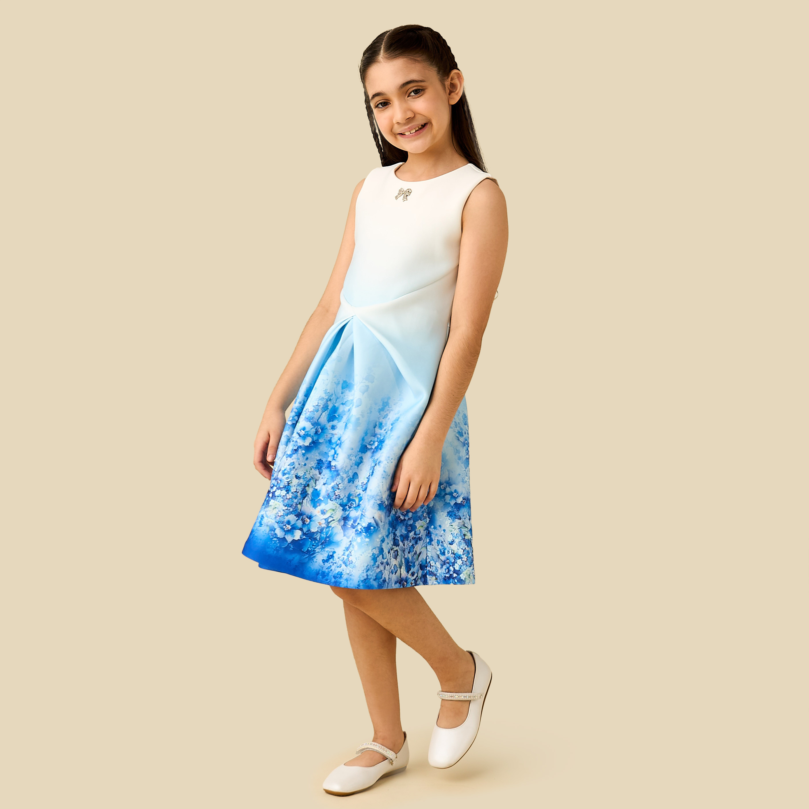Juniors Round Neck Sleeveless Dress with Floral Print-girls-clothing-dressesandjumpsuits-image-2