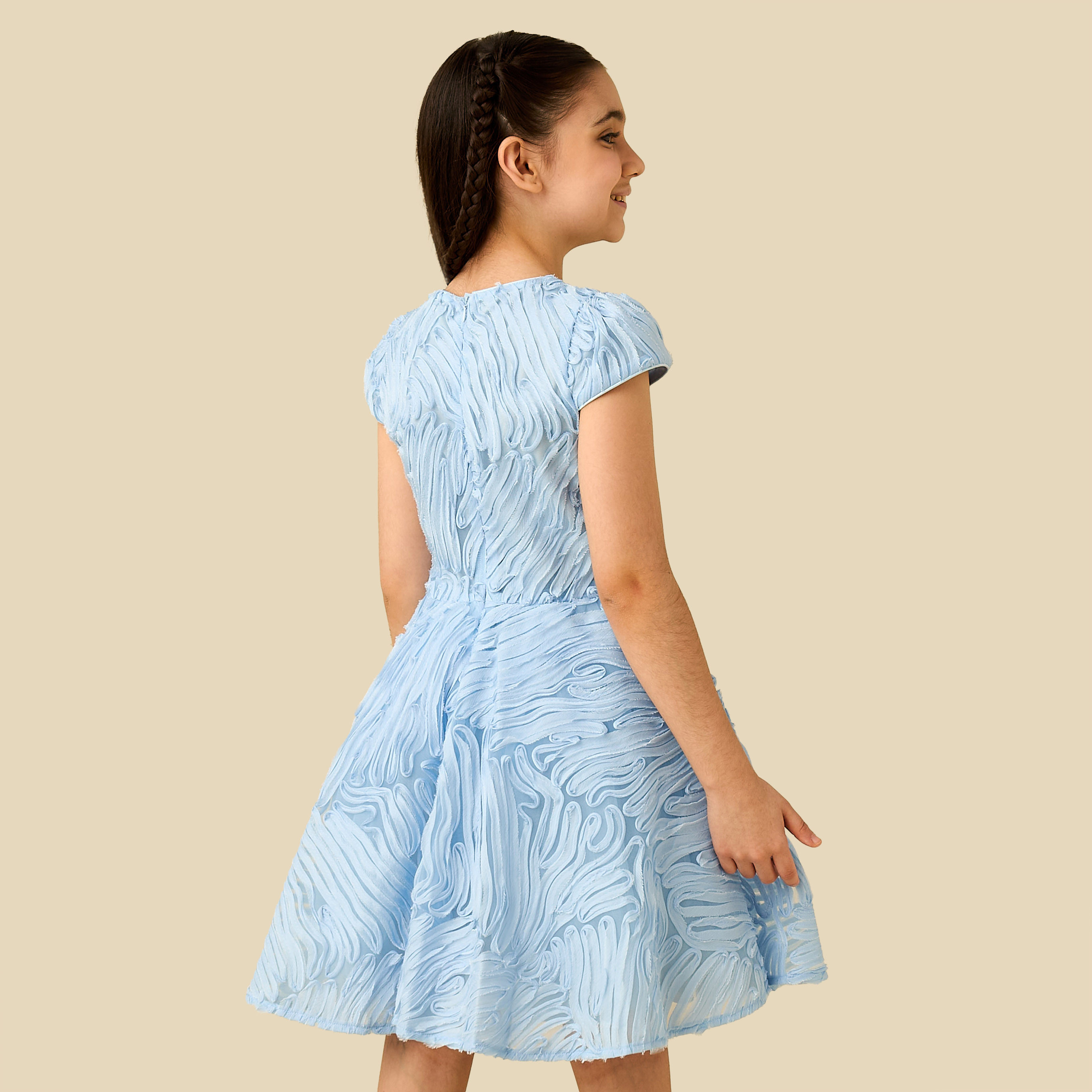 Juniors Round Neck Short Sleeves Dress with Embellished Belt Detail-girls-clothing-dressesandjumpsuits-image-3