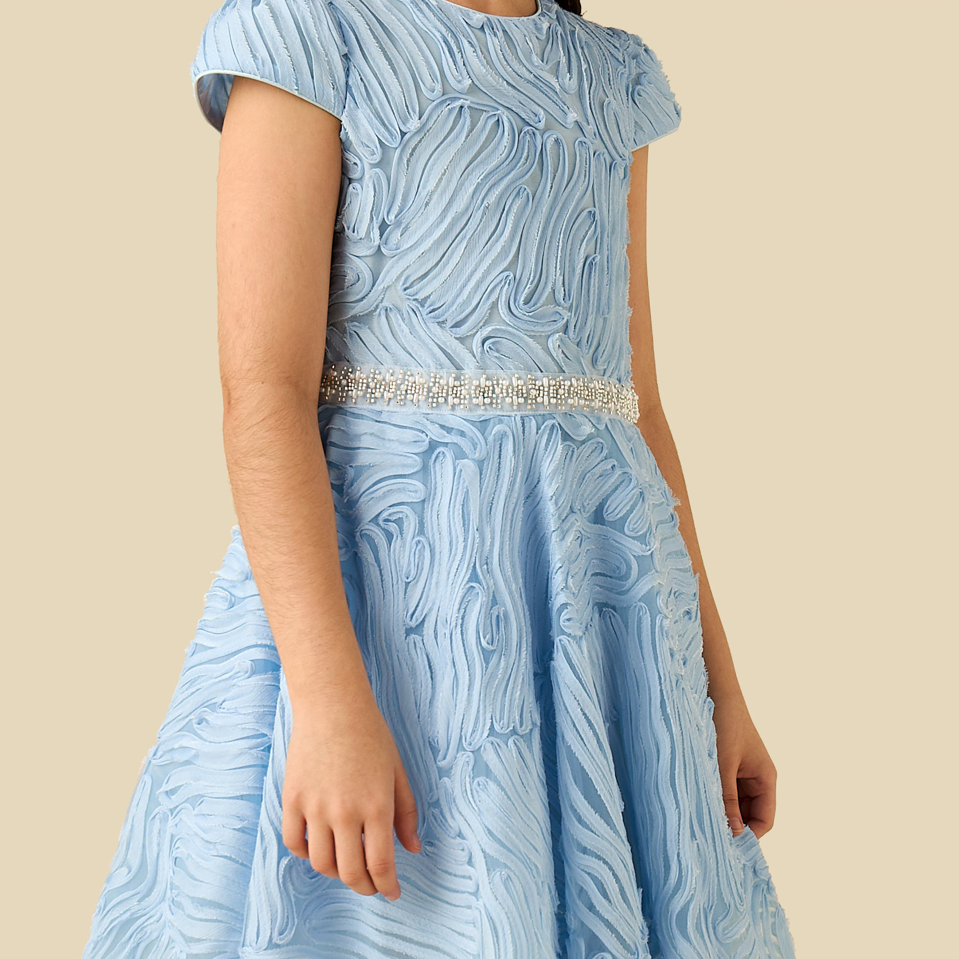 Juniors Round Neck Short Sleeves Dress with Embellished Belt Detail-girls-clothing-dressesandjumpsuits-image-4