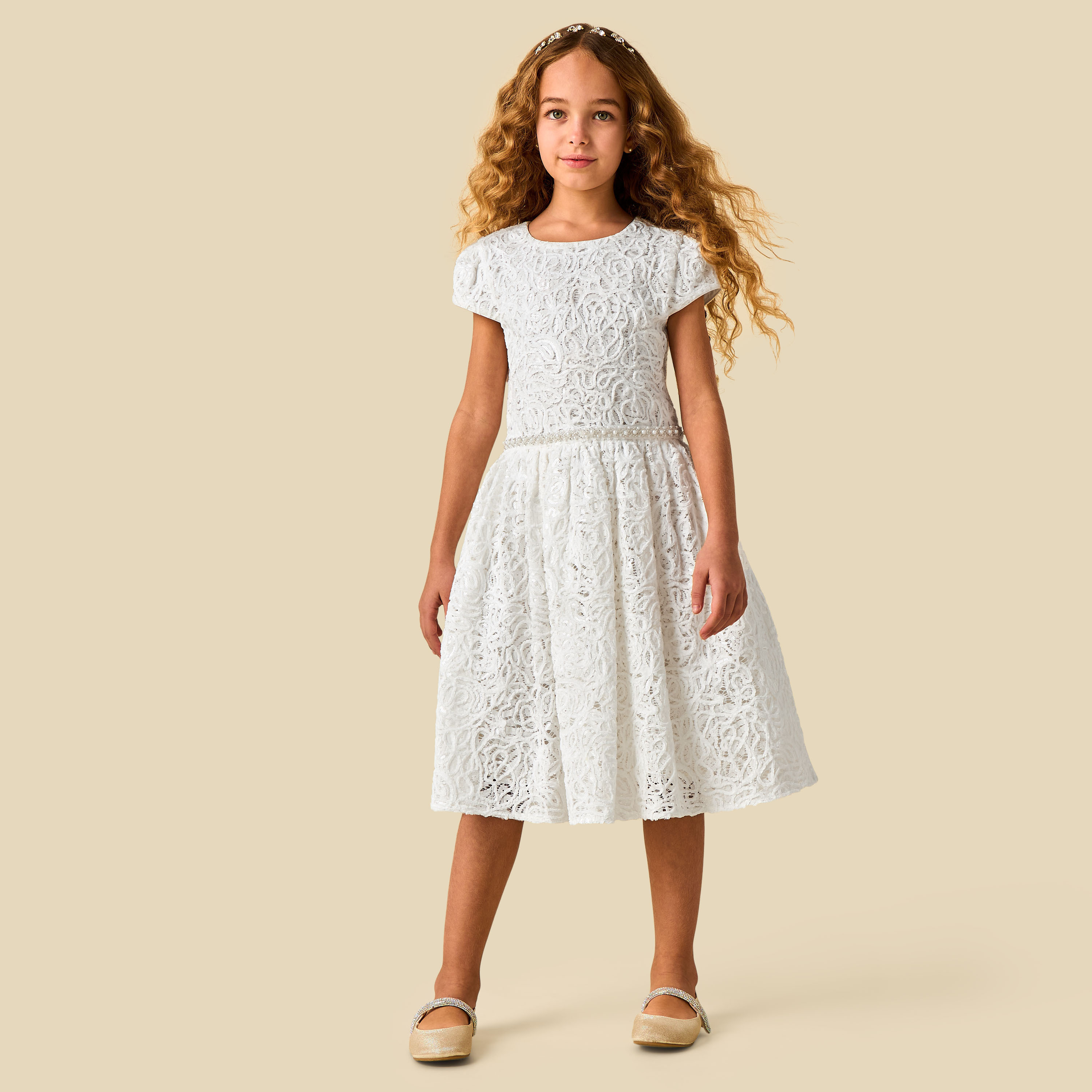 Juniors Round Neck Cap Sleeves A-Line Dress with Embellishment-girls-clothing-dressesandjumpsuits-image-3