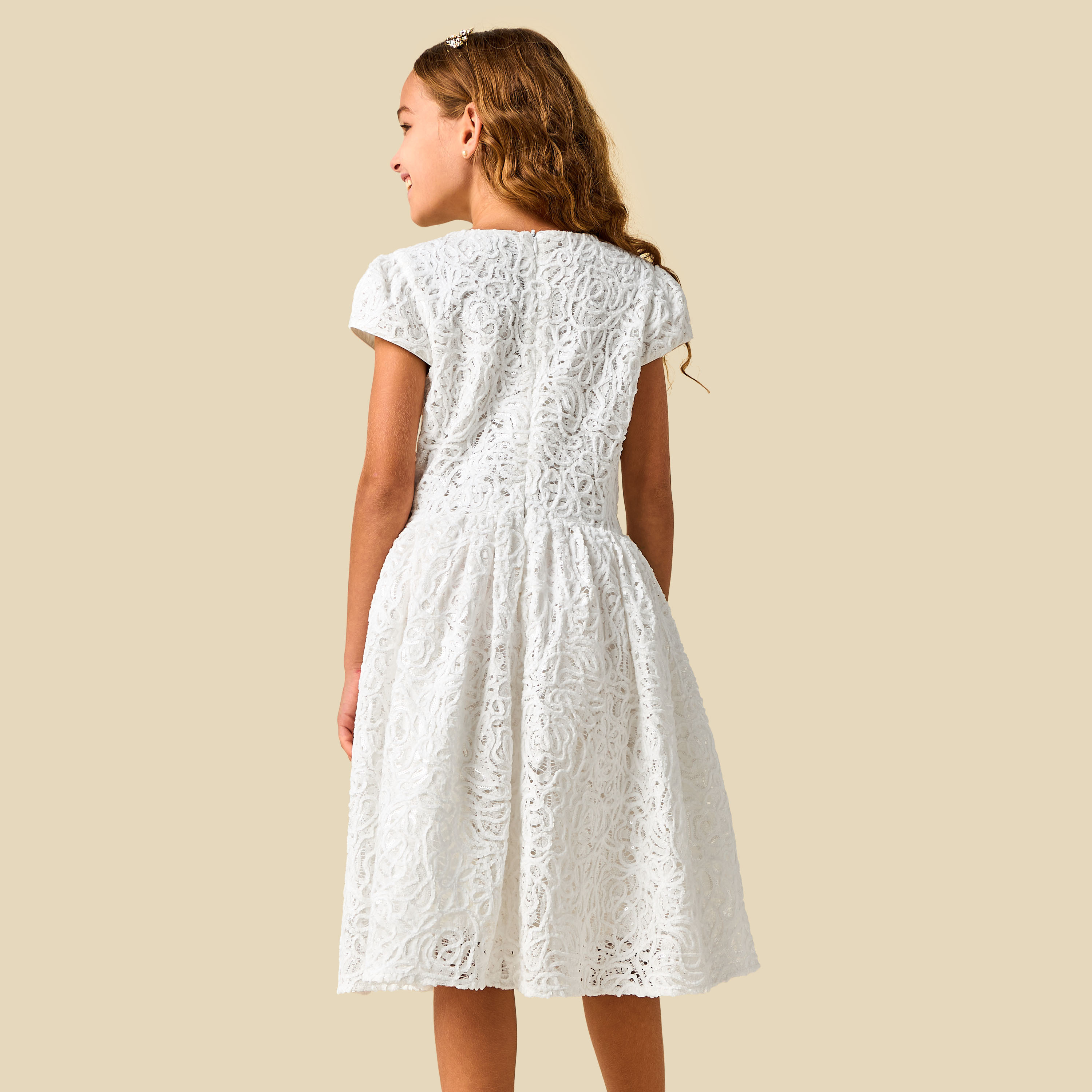 Juniors Round Neck Cap Sleeves A-Line Dress with Embellishment-girls-clothing-dressesandjumpsuits-image-4
