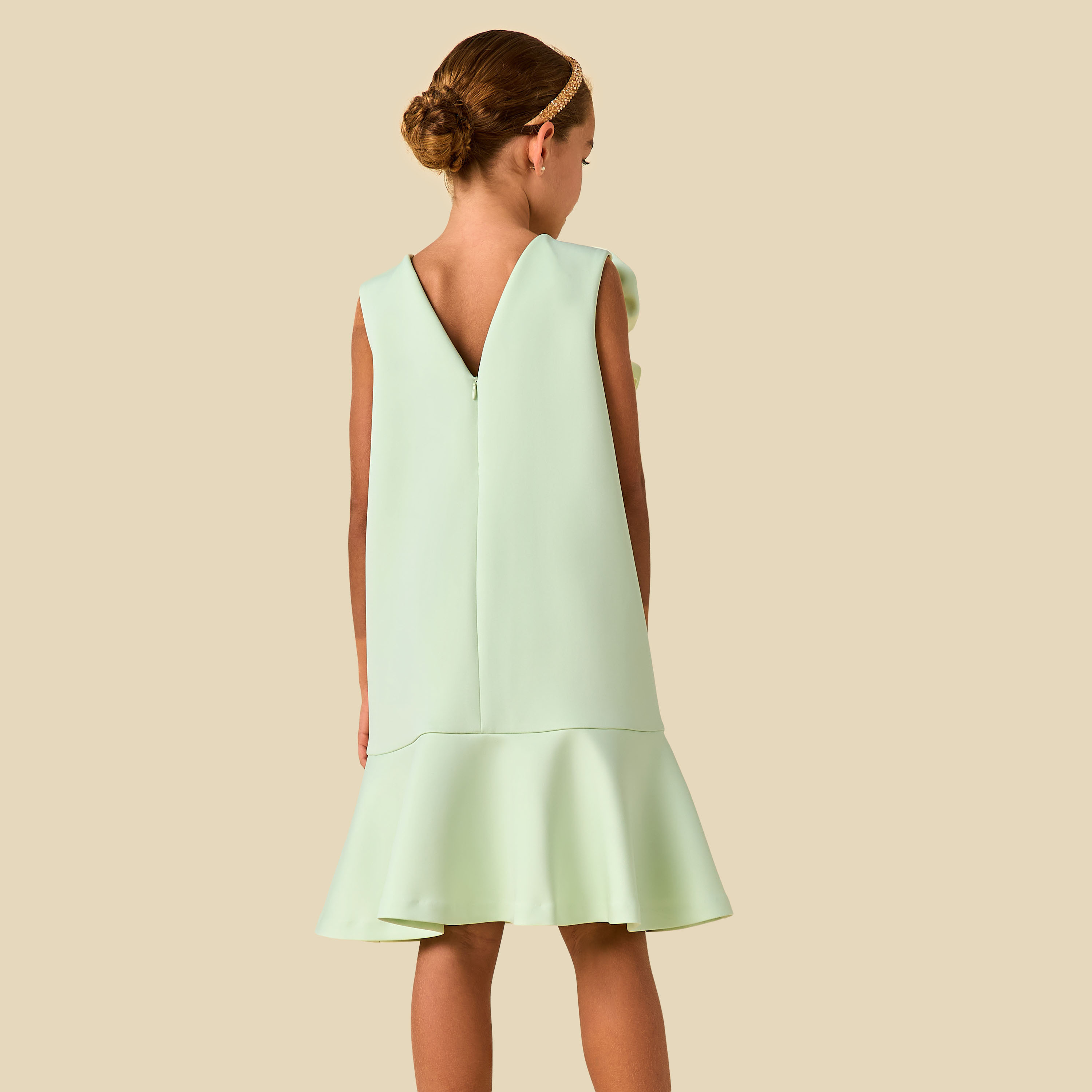 Juniors Round Neck Sleeveless Drop Waist Dress with Floral Applique-girls-clothing-dressesandjumpsuits-image-3