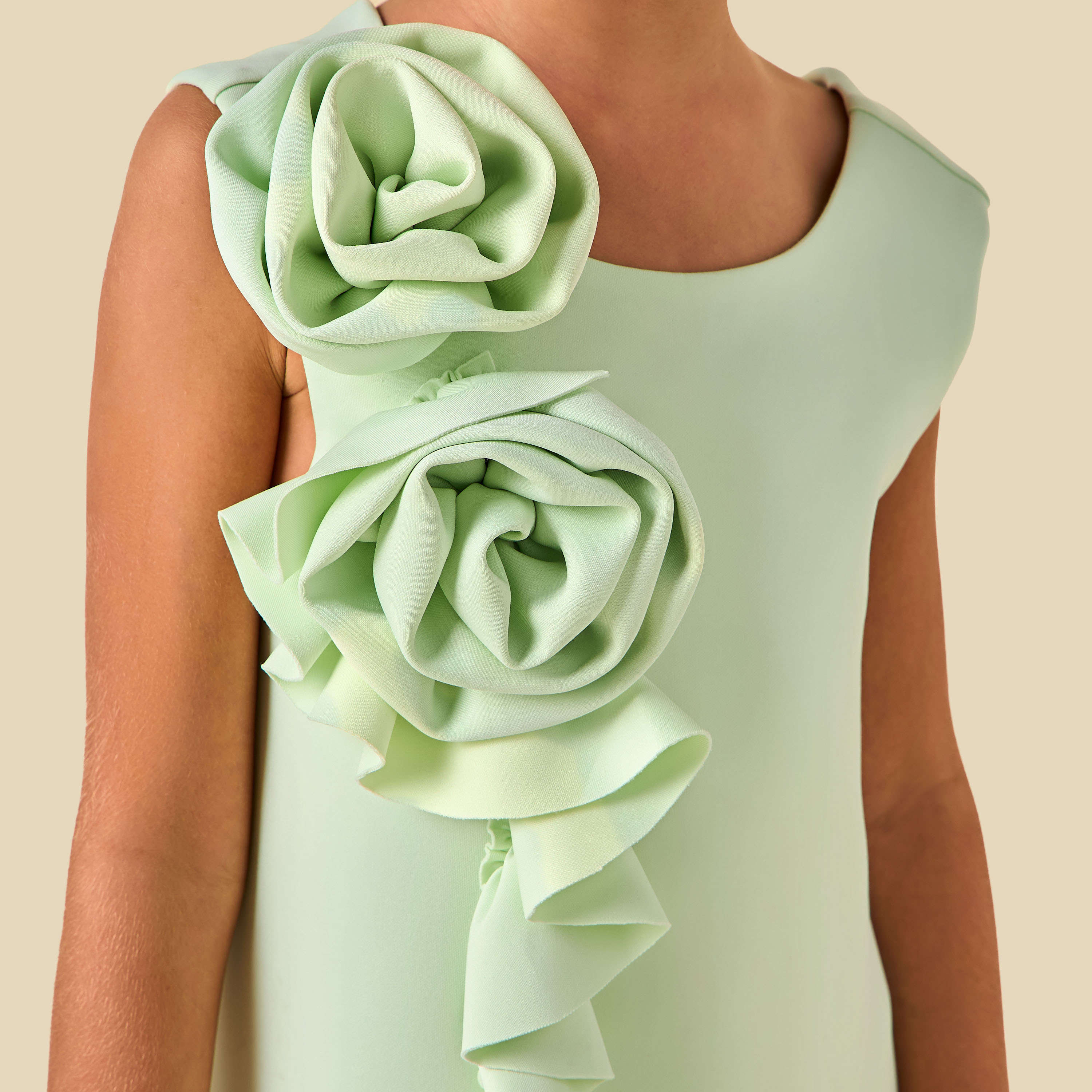 Juniors Round Neck Sleeveless Drop Waist Dress with Floral Applique-girls-clothing-dressesandjumpsuits-image-4