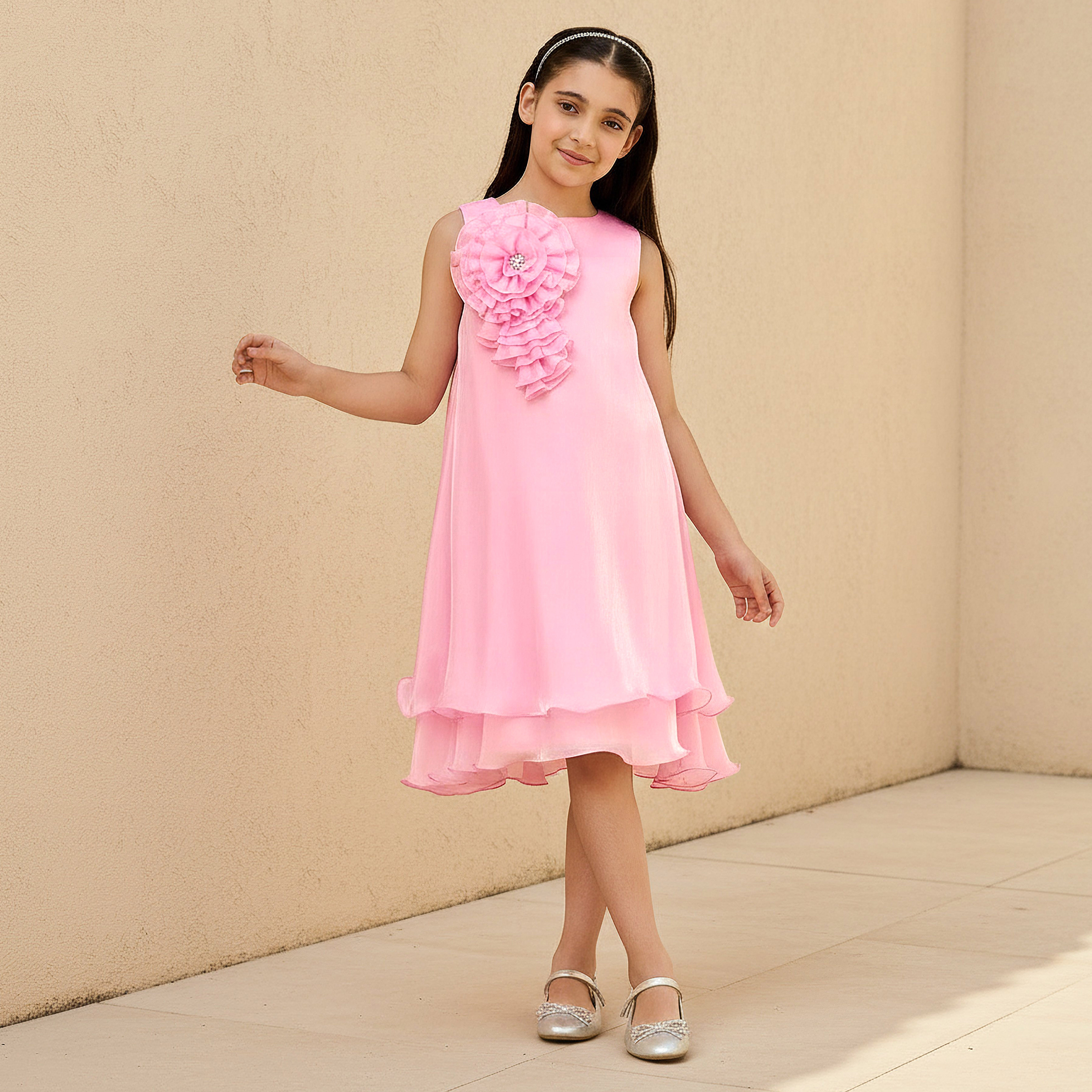 Juniors Round Neck Sleeveless Dress with Floral Applique-girls-clothing-dressesandjumpsuits-image-1