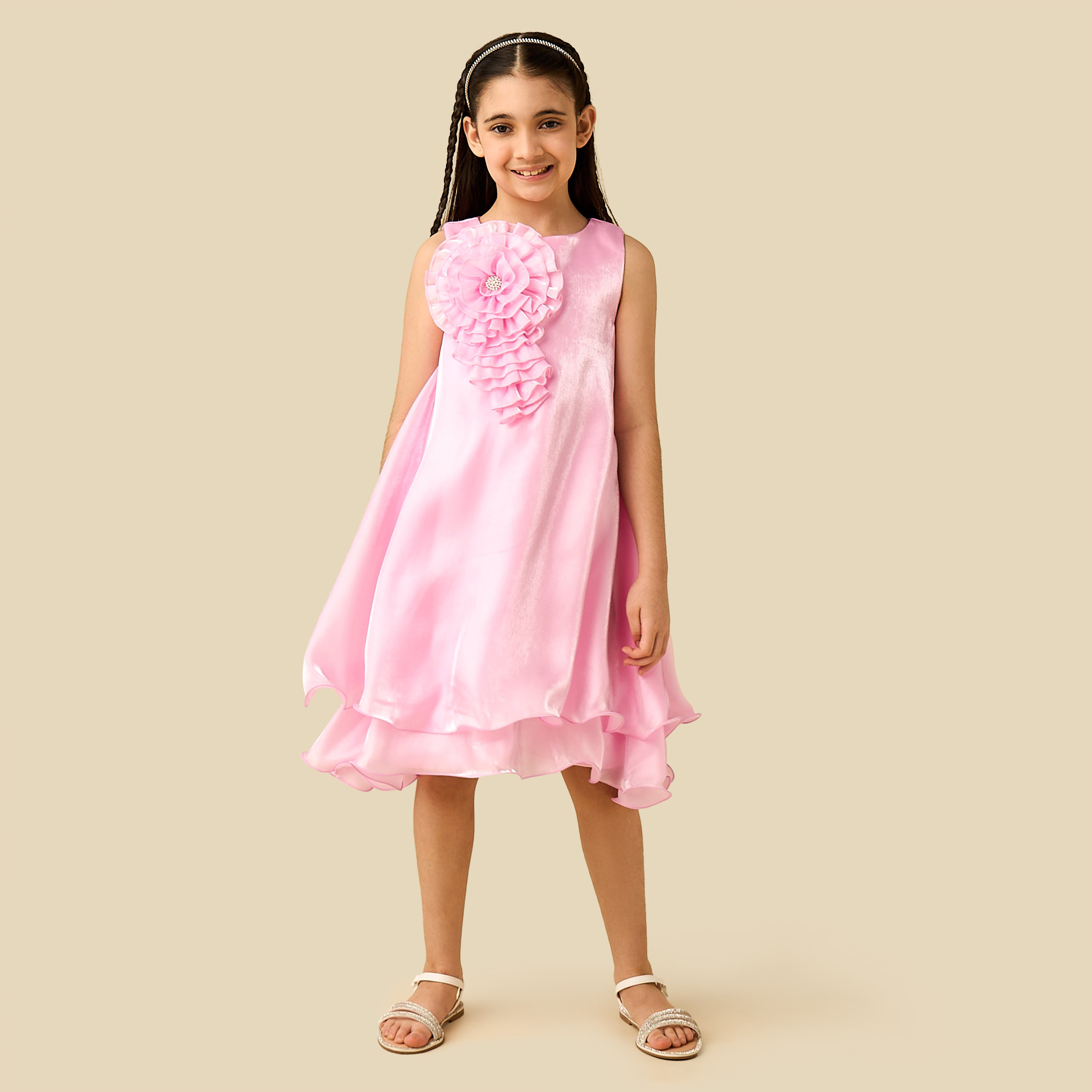 Juniors Round Neck Sleeveless Dress with Floral Applique-girls-clothing-dressesandjumpsuits-image-2