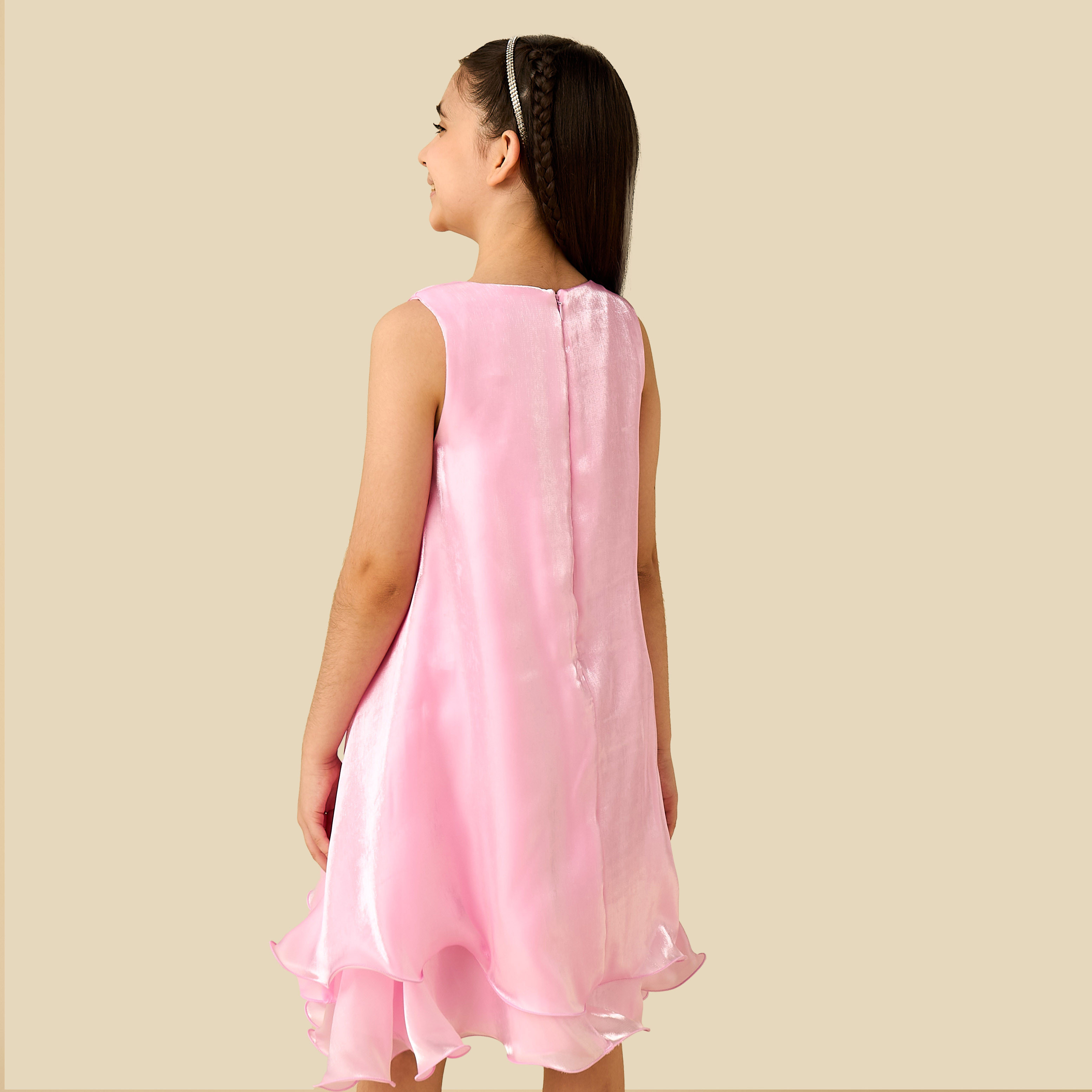 Juniors Round Neck Sleeveless Dress with Floral Applique-girls-clothing-dressesandjumpsuits-image-3
