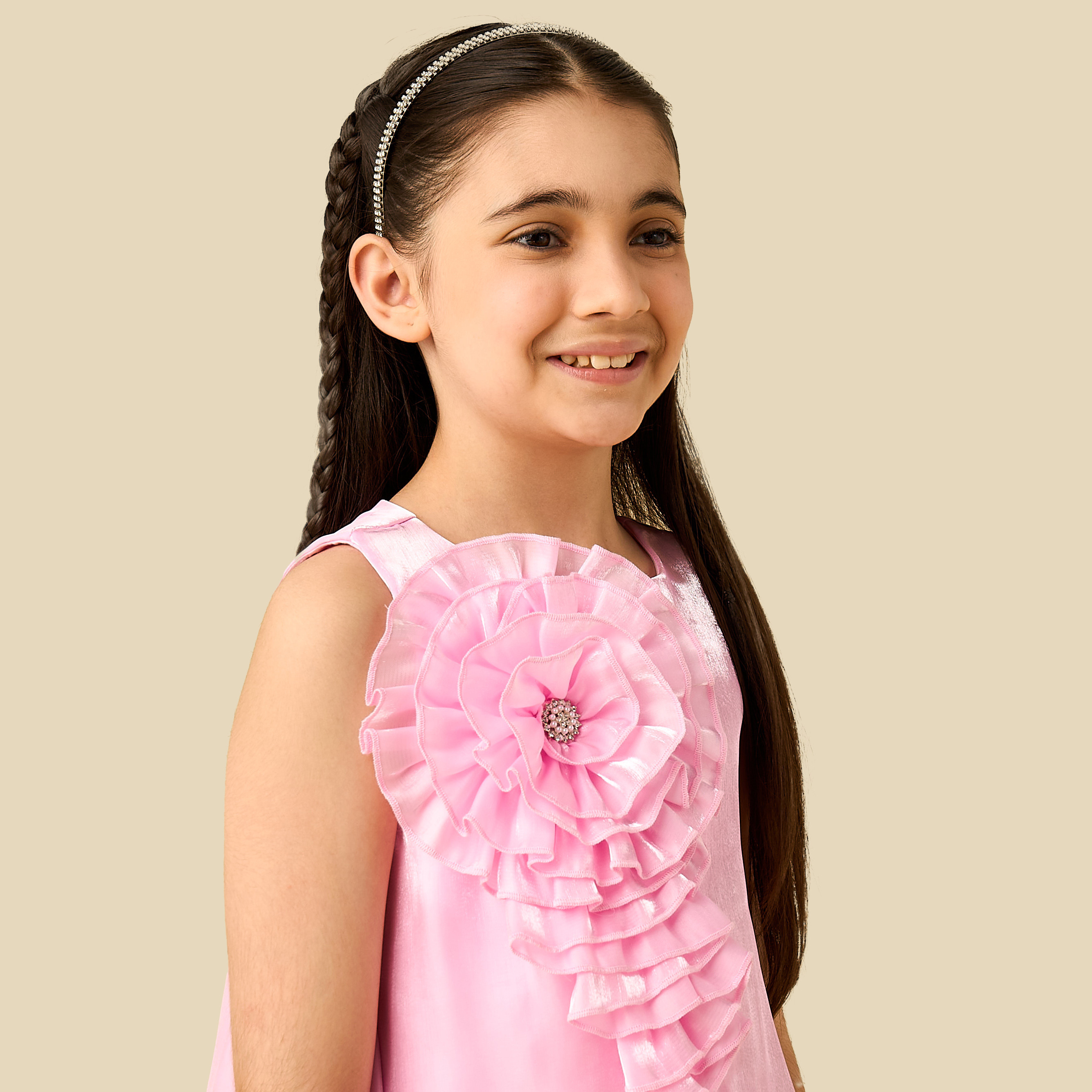 Juniors Round Neck Sleeveless Dress with Floral Applique-girls-clothing-dressesandjumpsuits-image-4