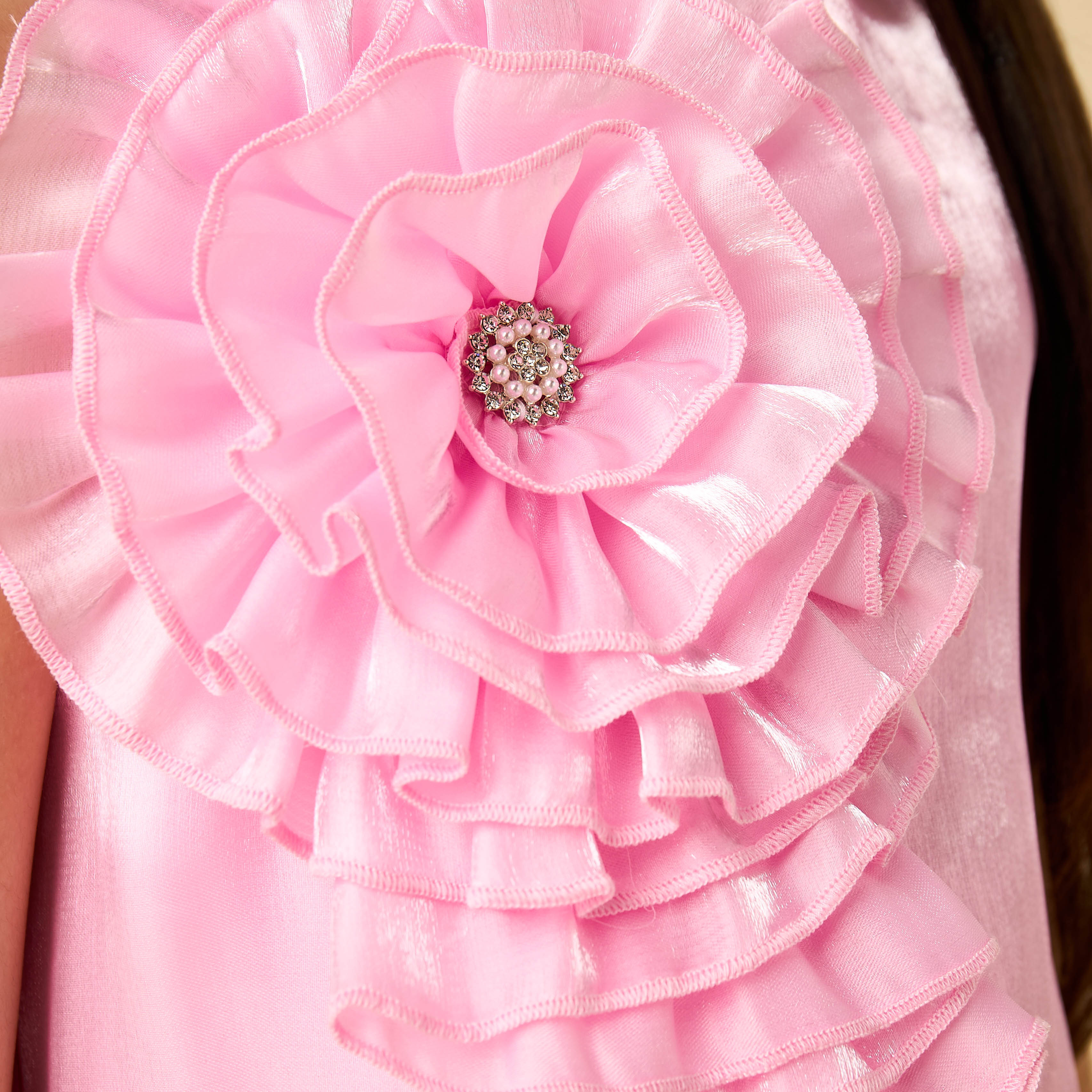 Juniors Round Neck Sleeveless Dress with Floral Applique-girls-clothing-dressesandjumpsuits-image-5