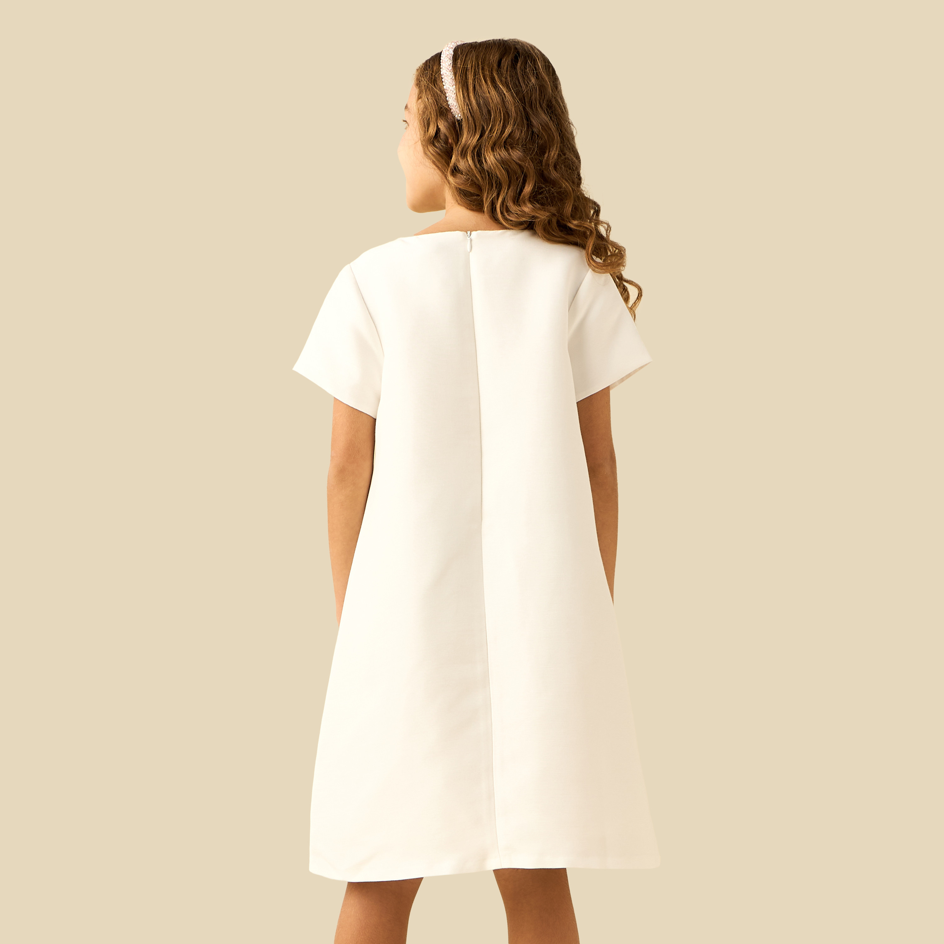 Juniors Round Neck Short Sleeves Dress with Floral Applique-girls-clothing-dressesandjumpsuits-image-4