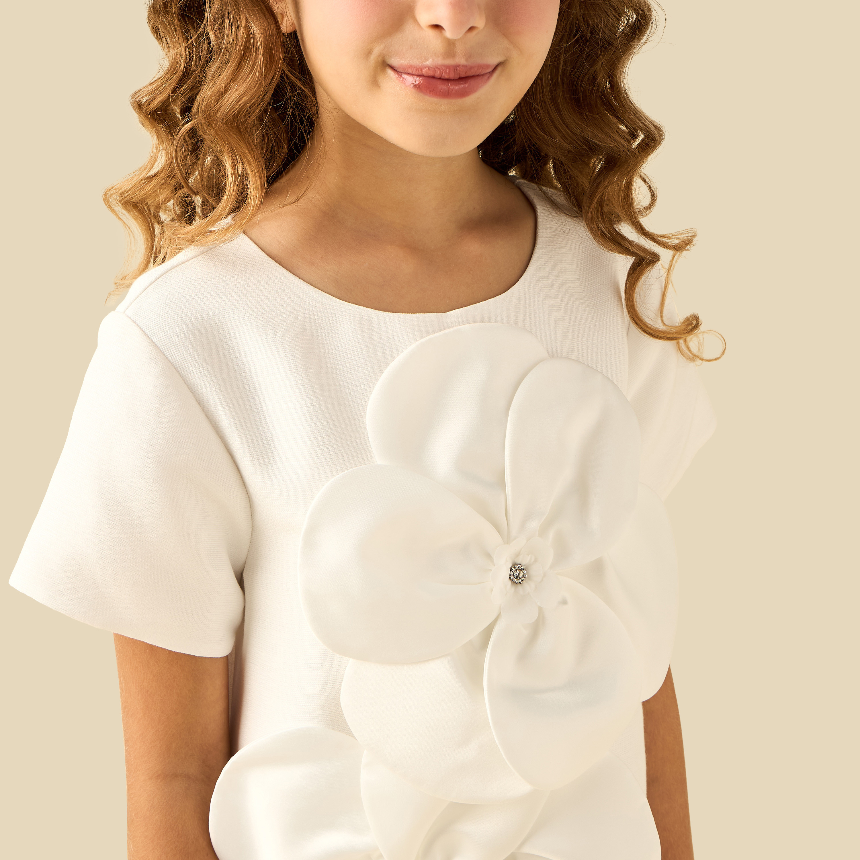 Juniors Round Neck Short Sleeves Dress with Floral Applique-girls-clothing-dressesandjumpsuits-image-5