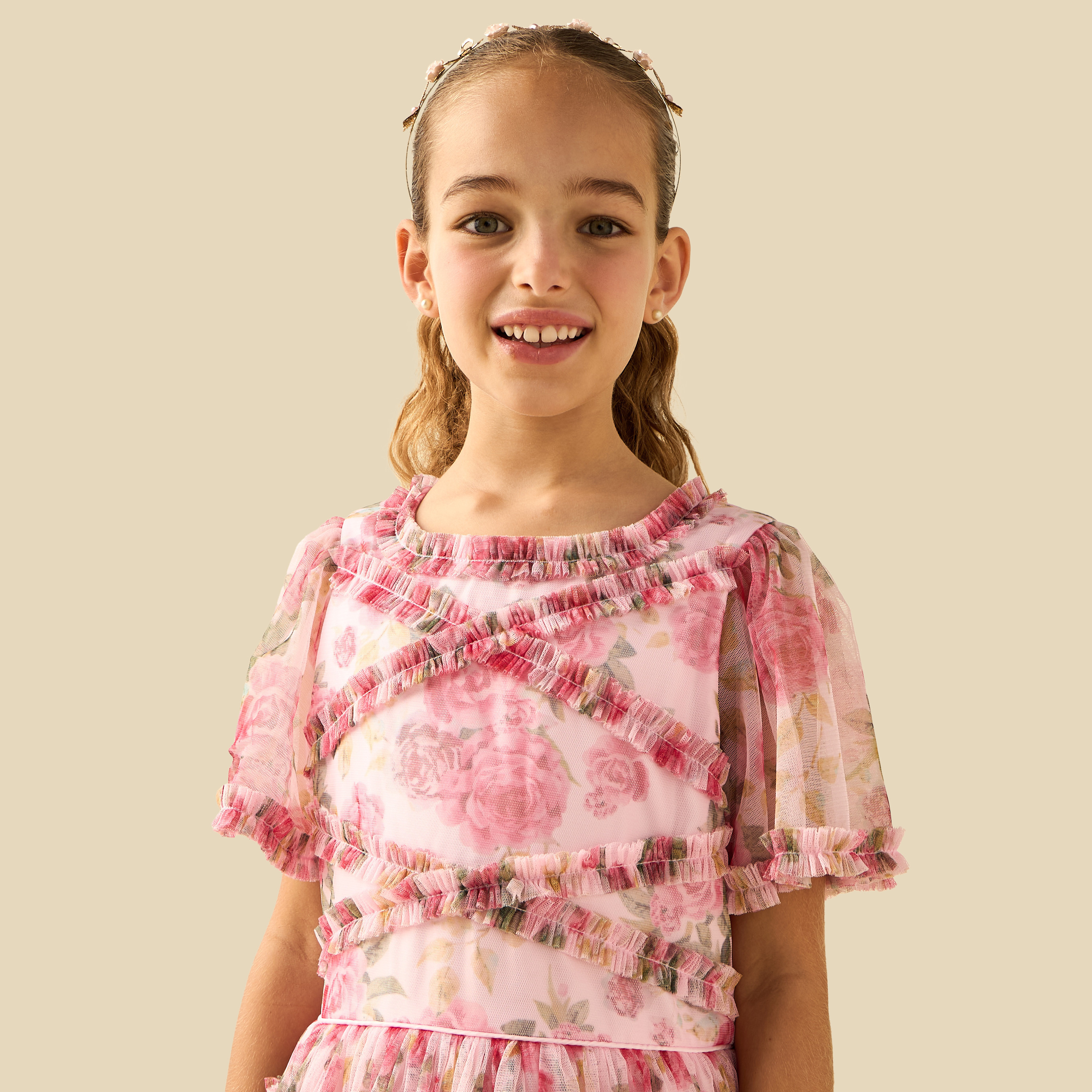 Juniors Round Neck Short Sleeves Tiered Dress with Ruffle and Floral Print-girls-clothing-dressesandjumpsuits-image-5