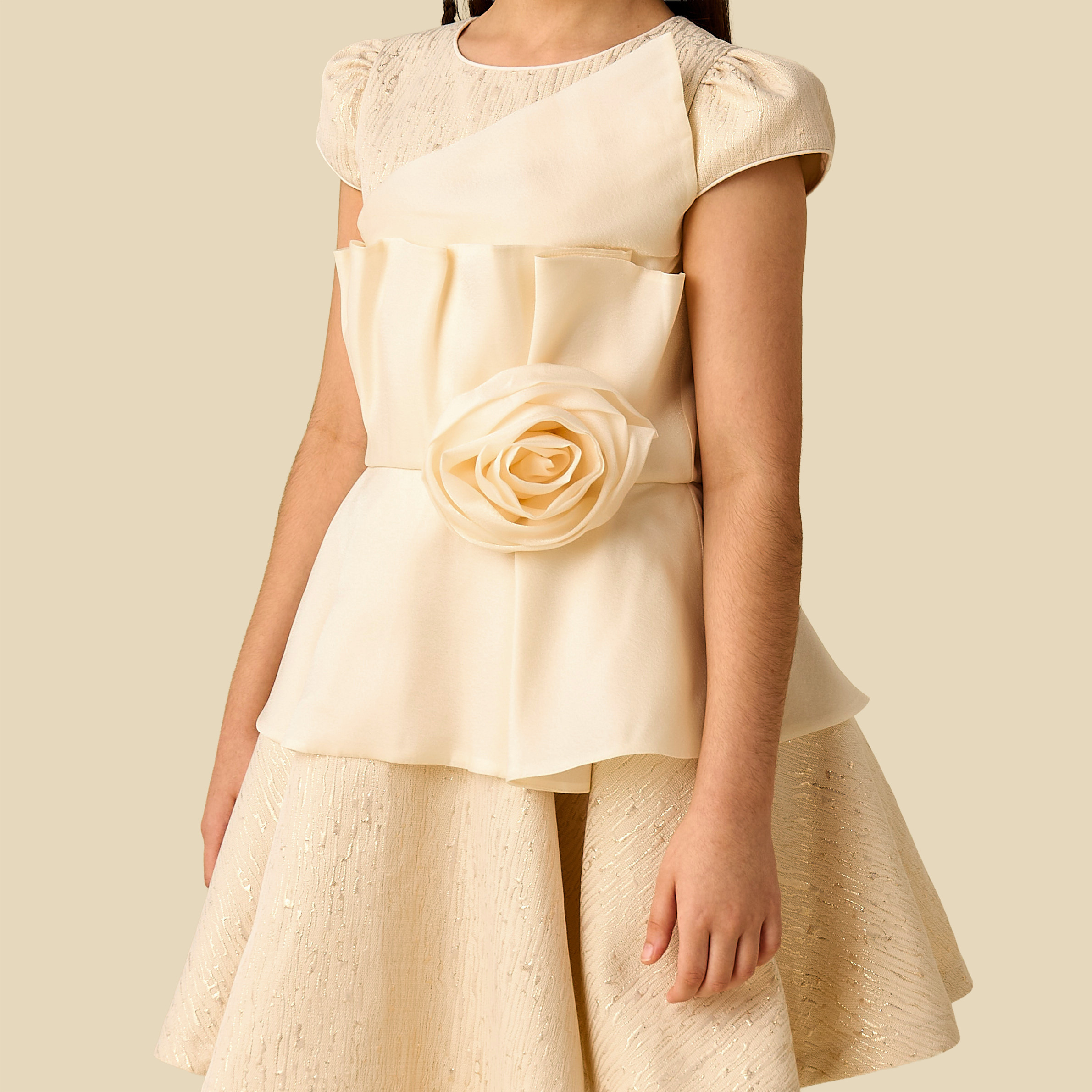 Juniors Round Neck Cap Sleeves Dress with Floral Applique-girls-clothing-dressesandjumpsuits-image-4