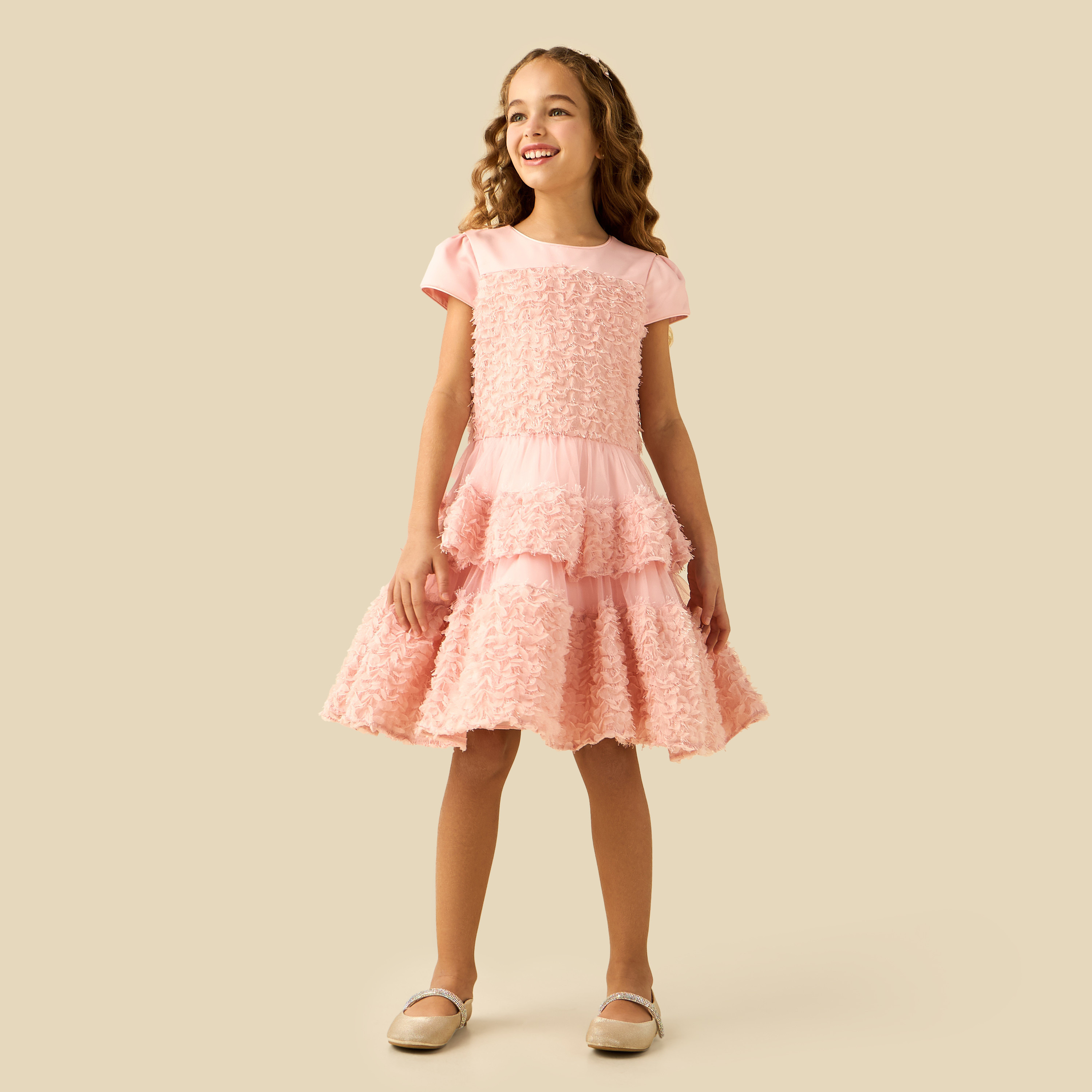 Juniors Round Neck Short Sleeves Tiered Dress with Ruffle Detail-girls-clothing-dressesandjumpsuits-image-3