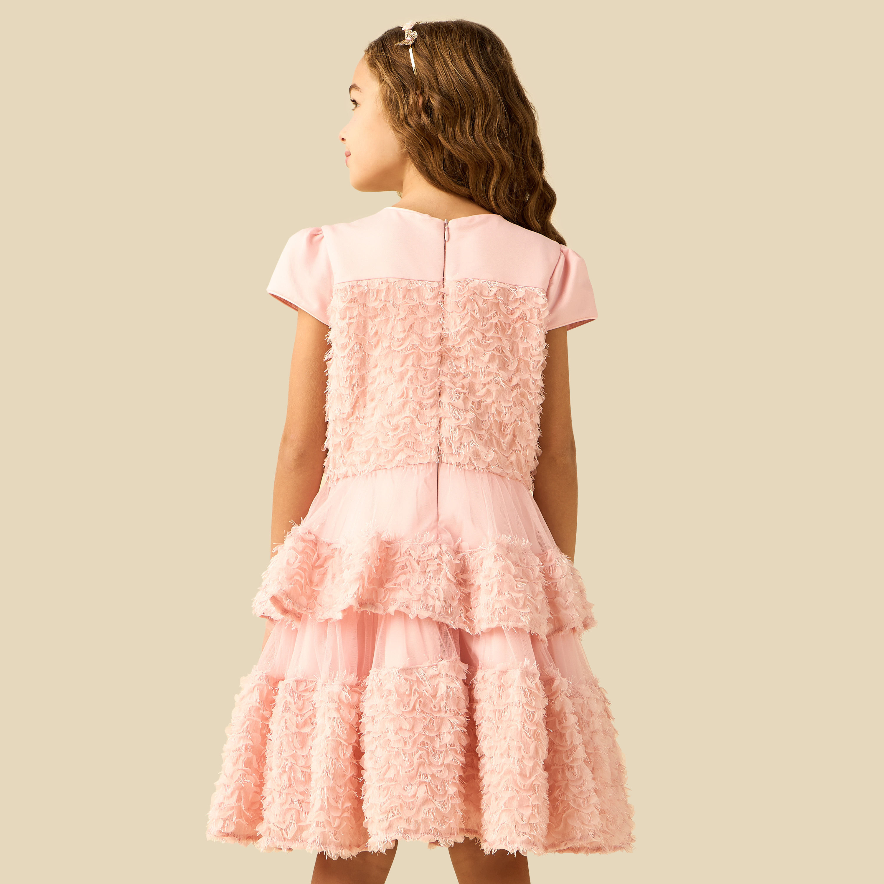 Juniors Round Neck Short Sleeves Tiered Dress with Ruffle Detail-girls-clothing-dressesandjumpsuits-image-4