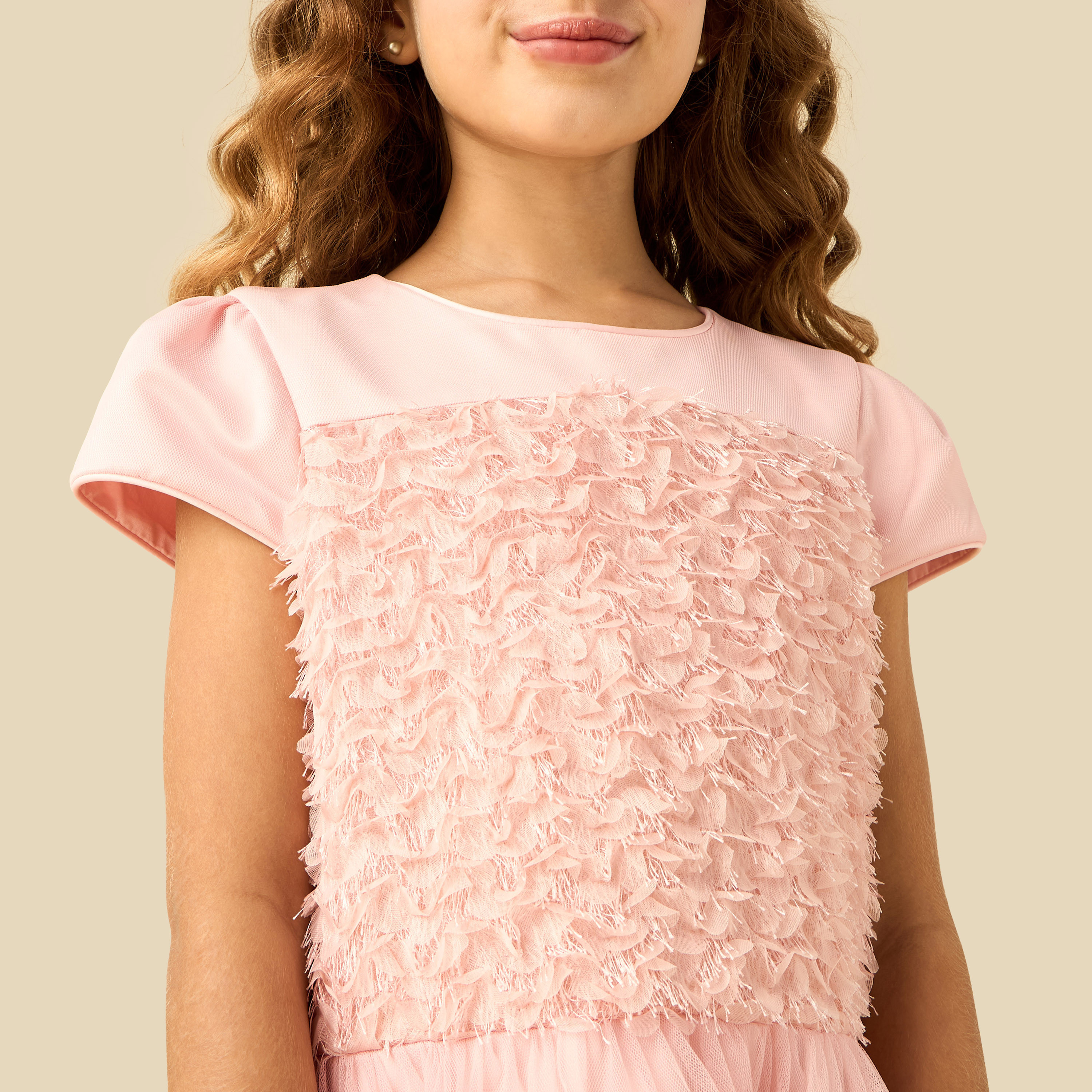 Juniors Round Neck Short Sleeves Tiered Dress with Ruffle Detail-girls-clothing-dressesandjumpsuits-image-5
