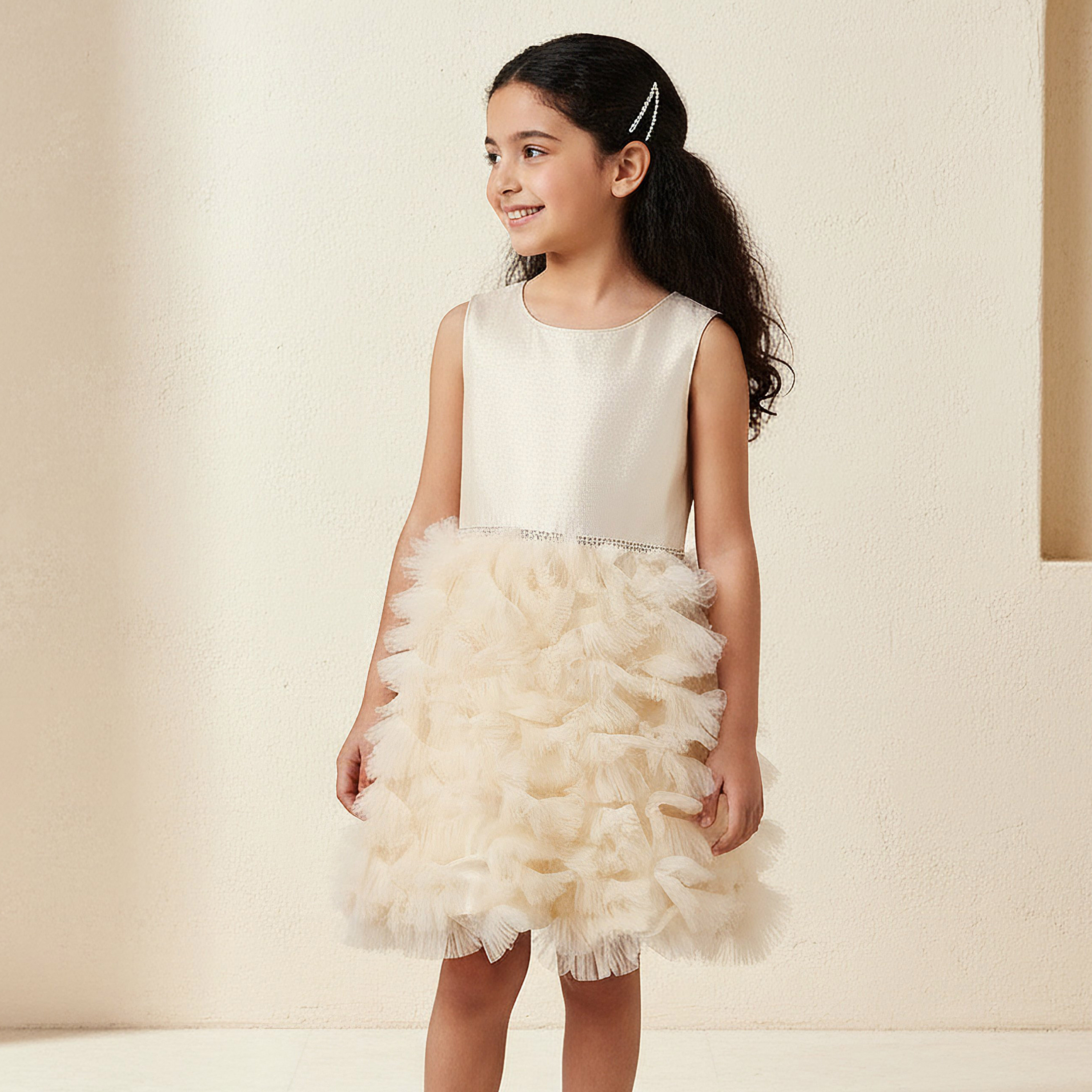 Juniors Round Neck Sleeveless A-line Dress with Ruffle Detail-girls-clothing-dressesandjumpsuits-image-1