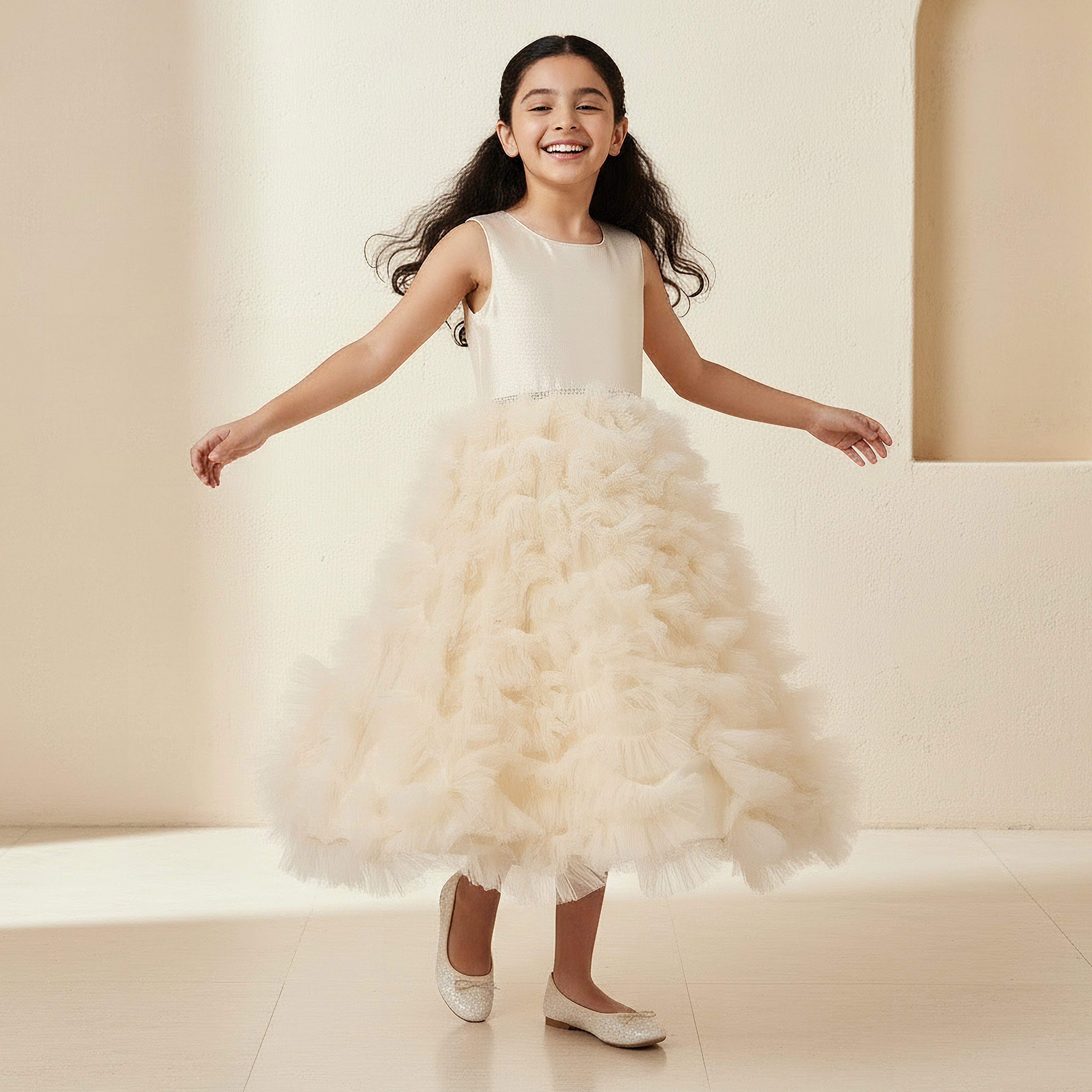 Juniors Round Neck Sleeveless A-line Dress with Ruffle Detail-girls-clothing-dressesandjumpsuits-image-2