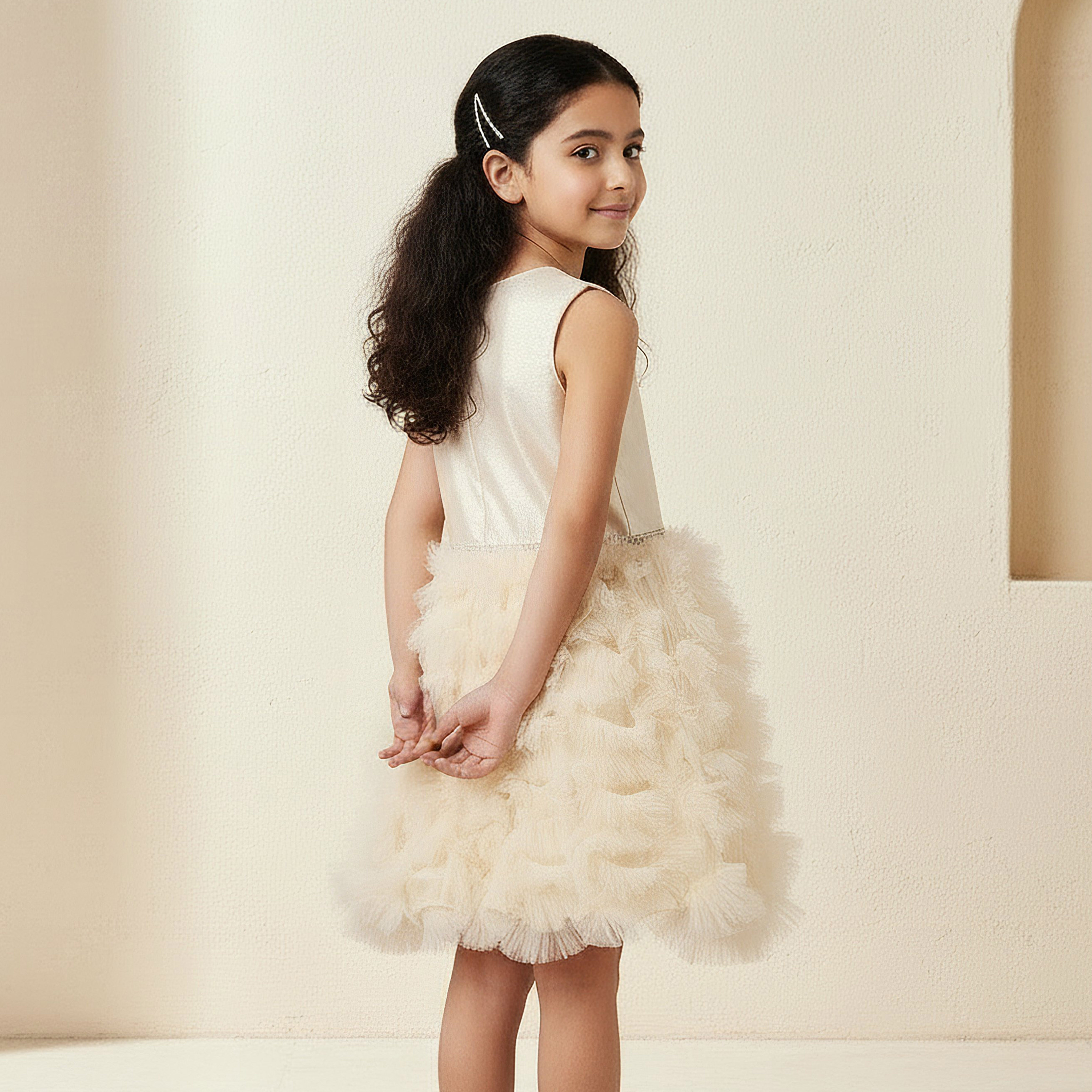 Juniors Round Neck Sleeveless A-line Dress with Ruffle Detail-girls-clothing-dressesandjumpsuits-image-3