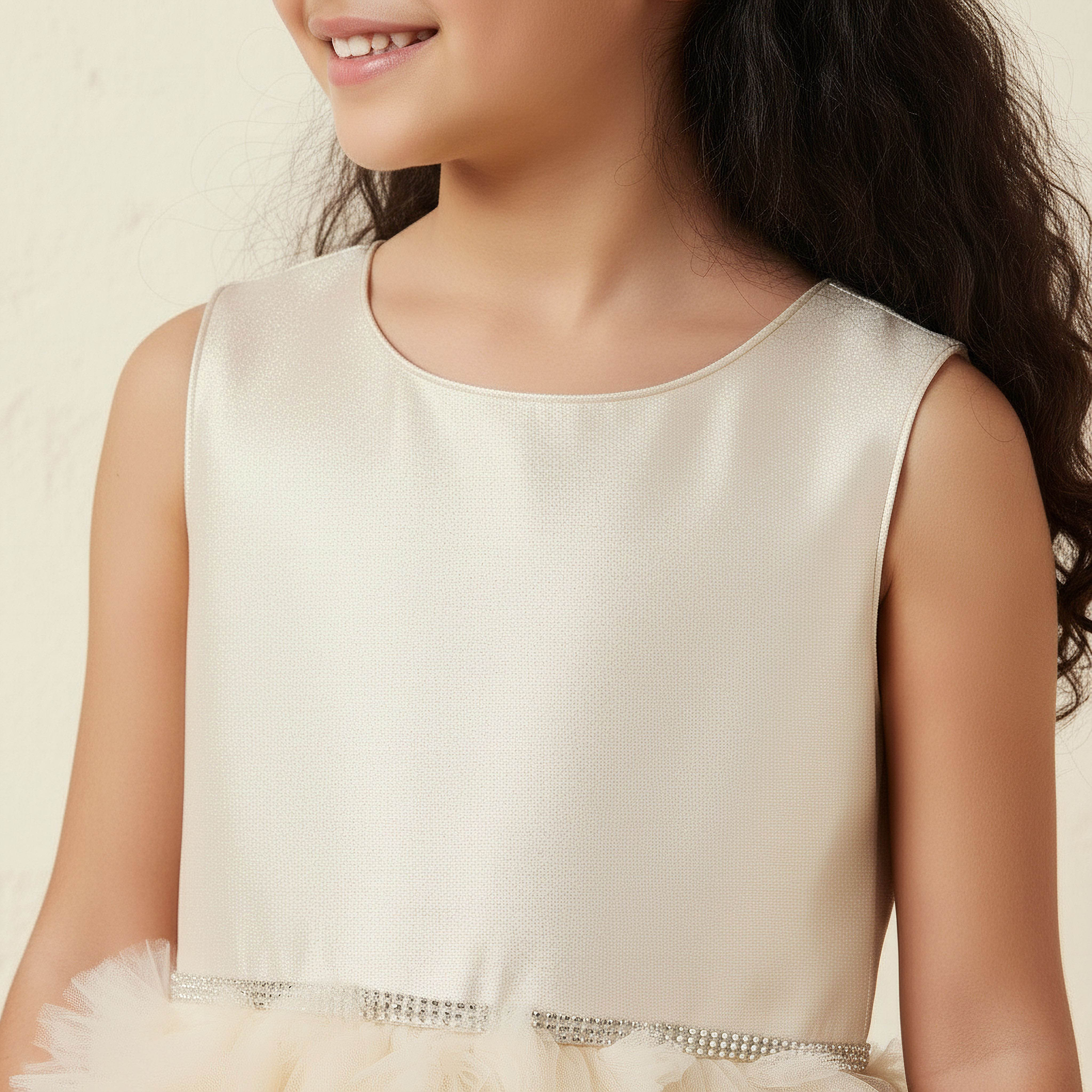 Juniors Round Neck Sleeveless A-line Dress with Ruffle Detail-girls-clothing-dressesandjumpsuits-image-4