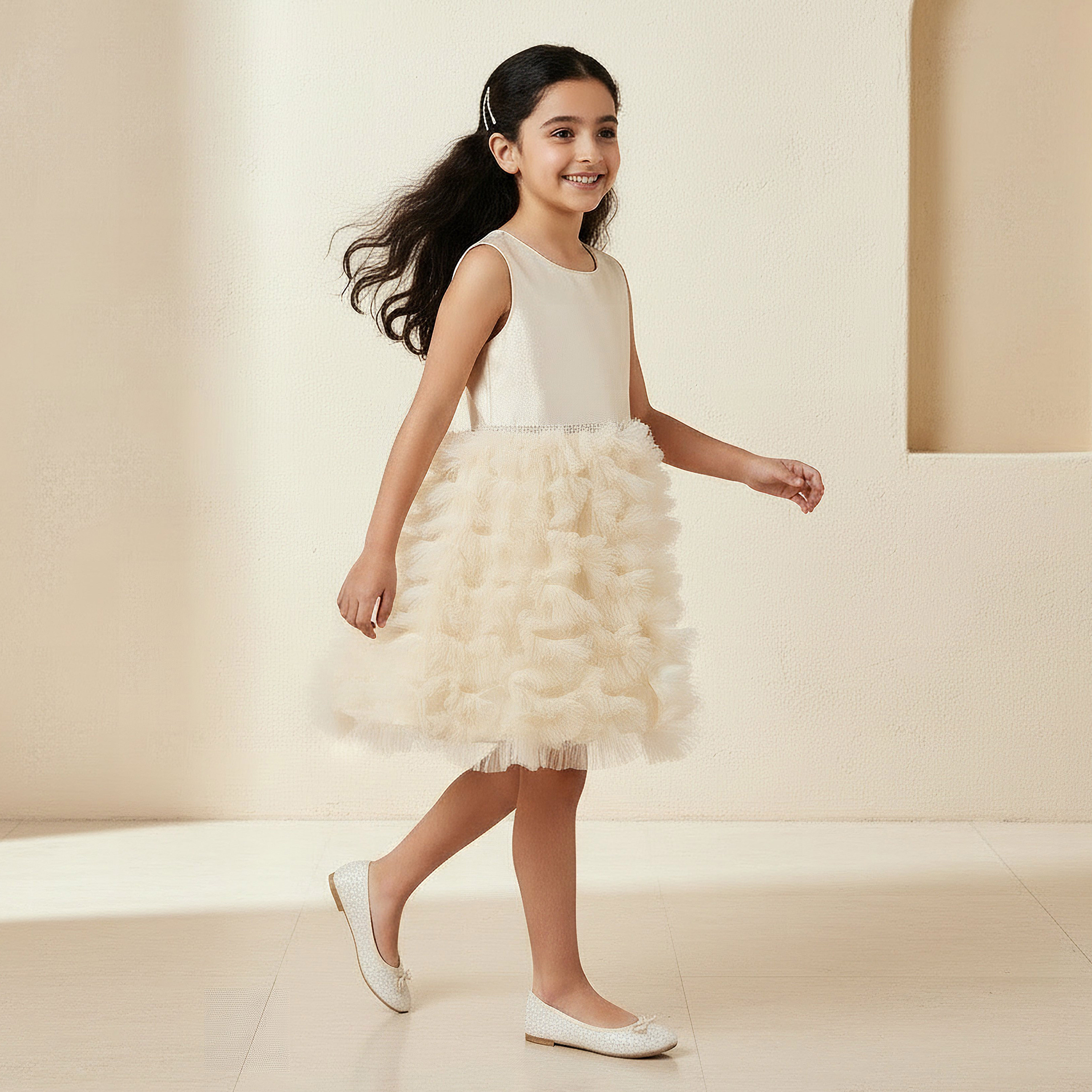 Juniors Round Neck Sleeveless A-line Dress with Ruffle Detail-girls-clothing-dressesandjumpsuits-image-5