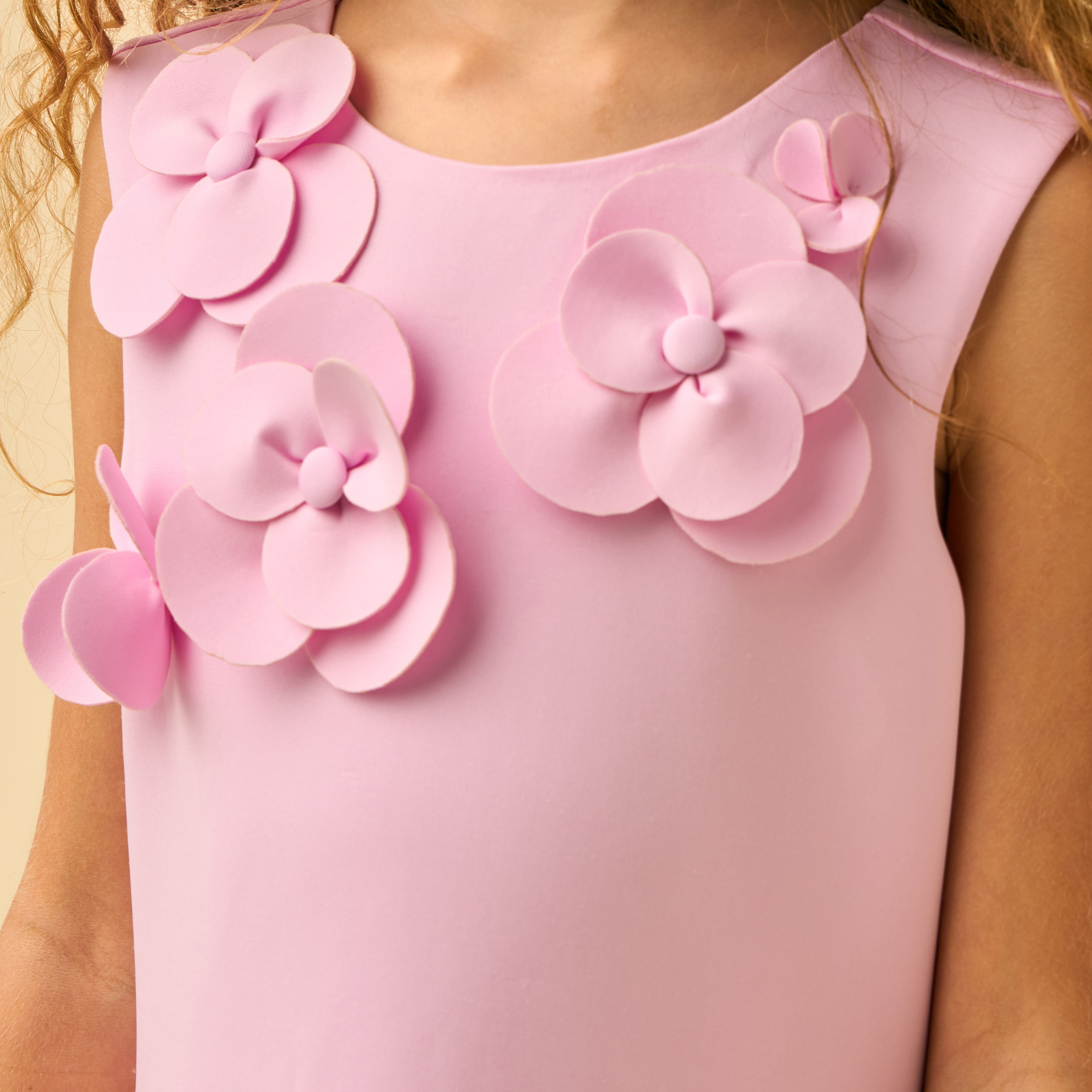 Juniors Round Neck Sleeveless Knee Length A-line Dress with 3D Floral Applique-girls-clothing-dressesandjumpsuits-image-6
