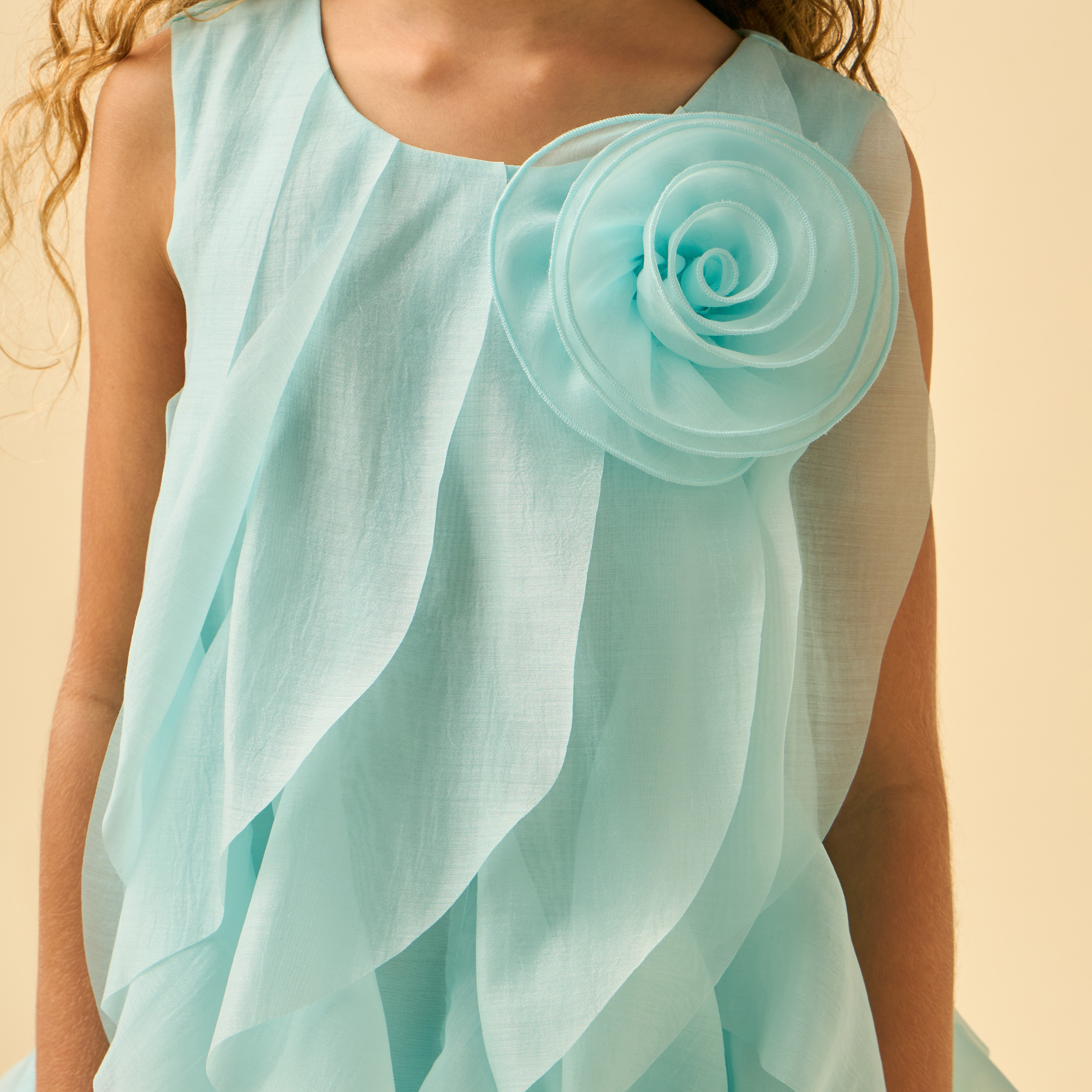 Juniors Round Neck Sleeveless Knee Length A-line Dress with Ruffle Detail-girls-clothing-dressesandjumpsuits-image-5
