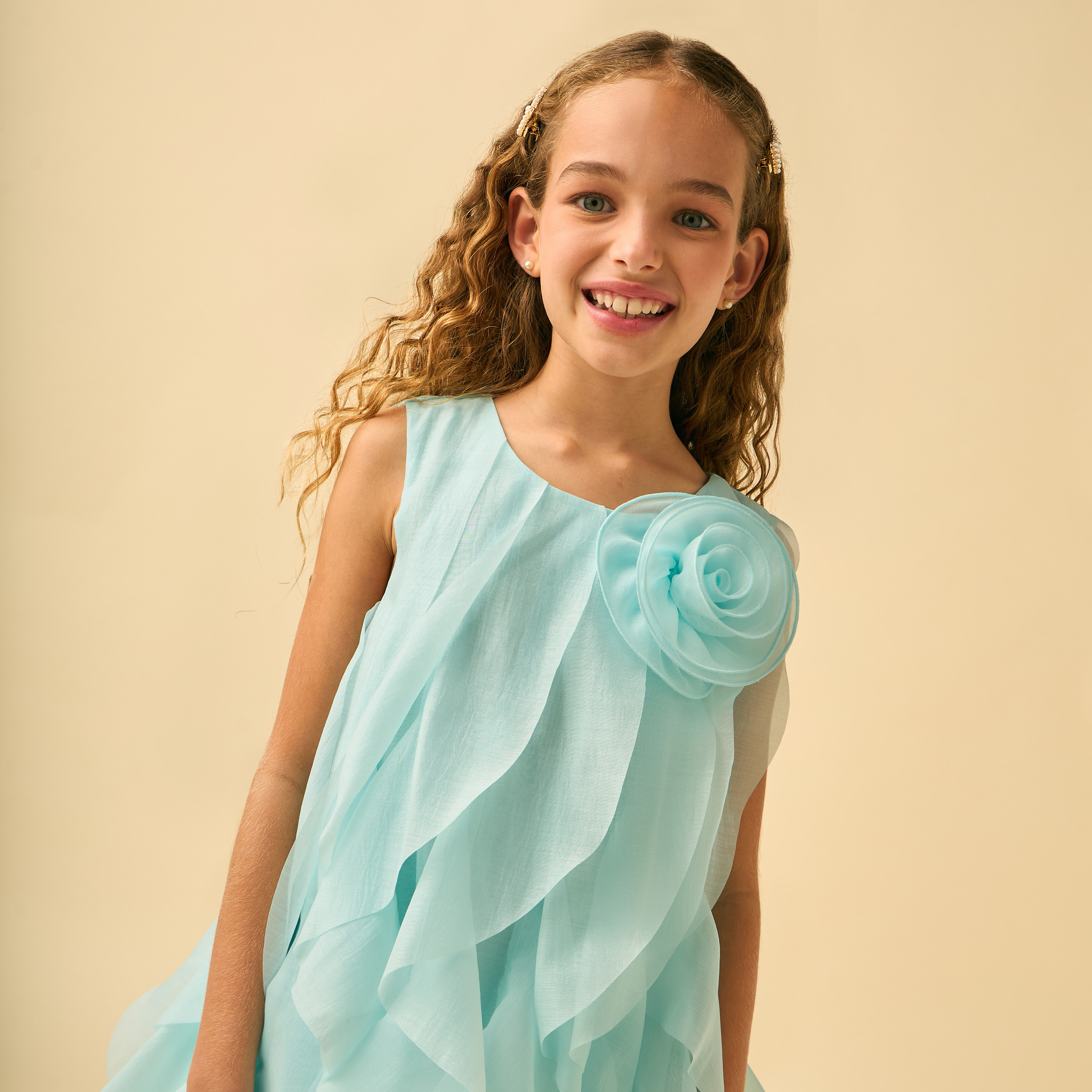 Juniors Round Neck Sleeveless Knee Length A-line Dress with Ruffle Detail-girls-clothing-dressesandjumpsuits-image-6