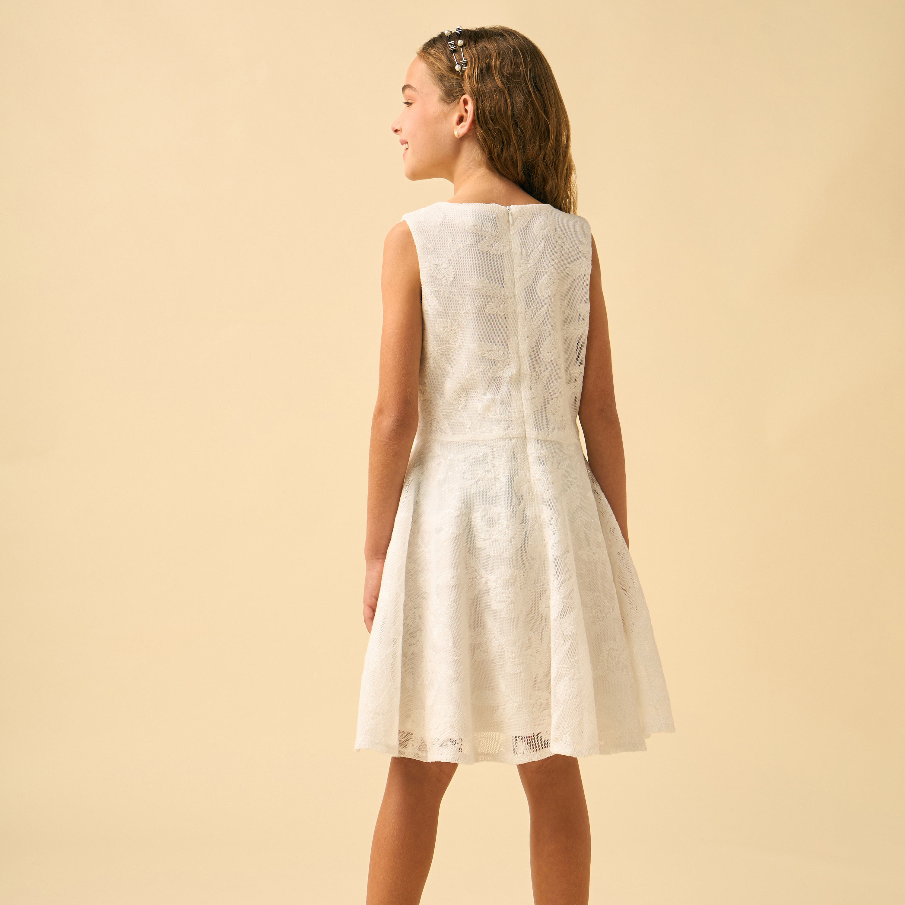 Juniors Round Neck Sleeveless Knee Length A-line Dress with Bow Accent-girls-clothing-dressesandjumpsuits-image-4