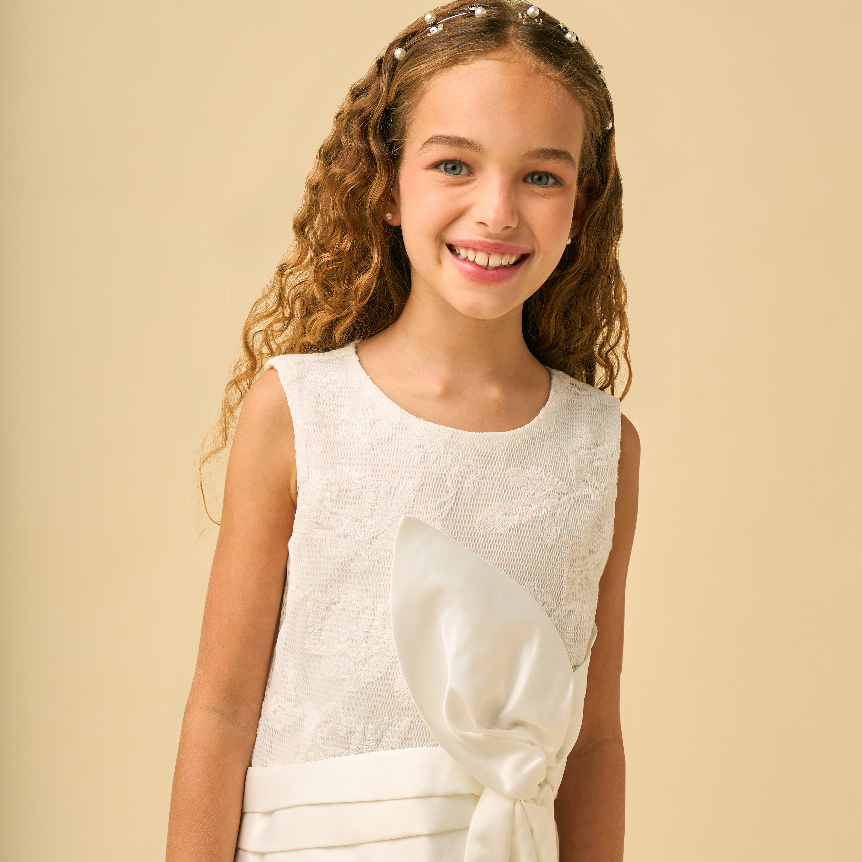 Juniors Round Neck Sleeveless Knee Length A-line Dress with Bow Accent-girls-clothing-dressesandjumpsuits-image-5