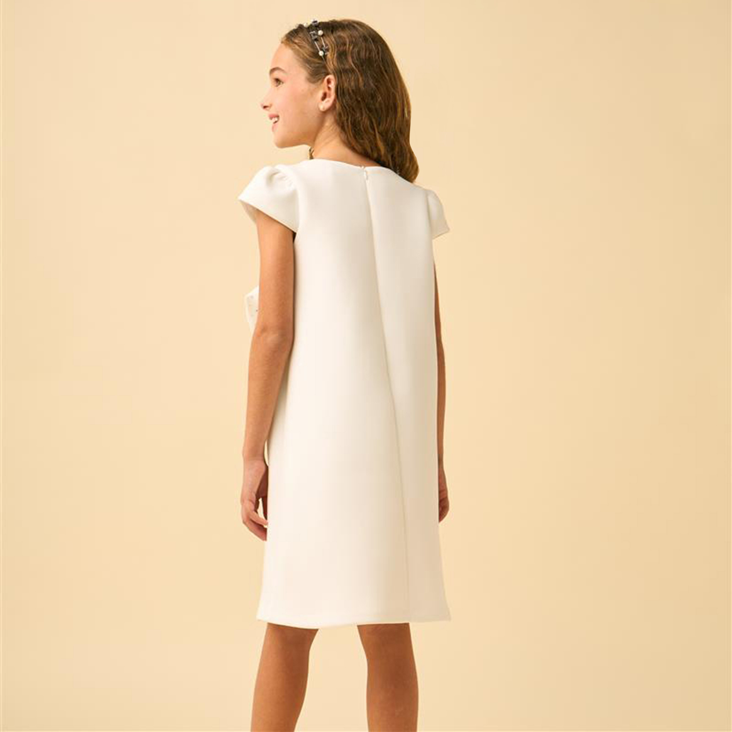 Juniors Round Neck Short Sleeves Knee Length Dress with Embellished Bow-girls-clothing-dressesandjumpsuits-image-4